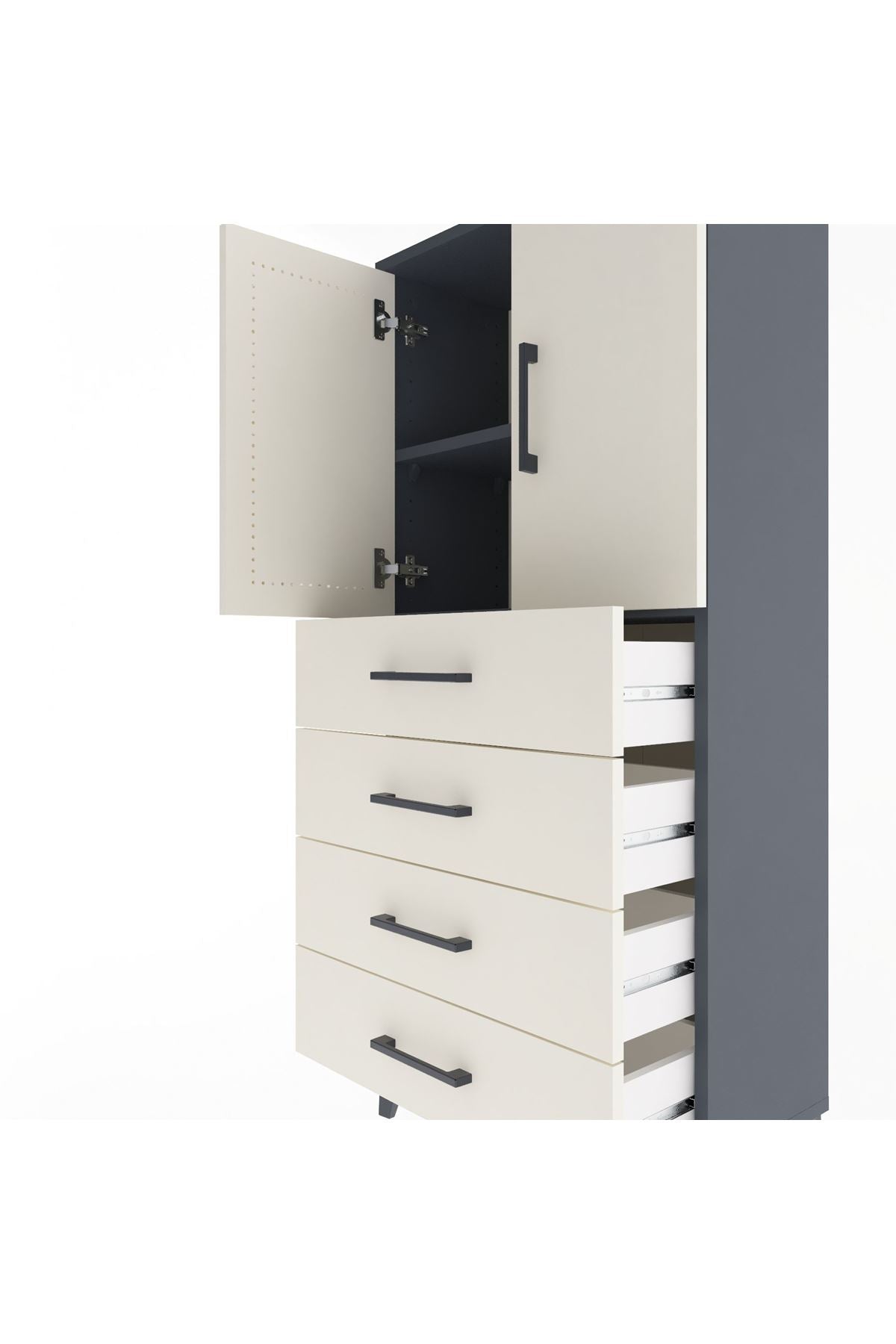 Arges Dolap 2 Raflı 4 Çekmeceli 2 Kapaklı 60x30x134 - S17M119V4A