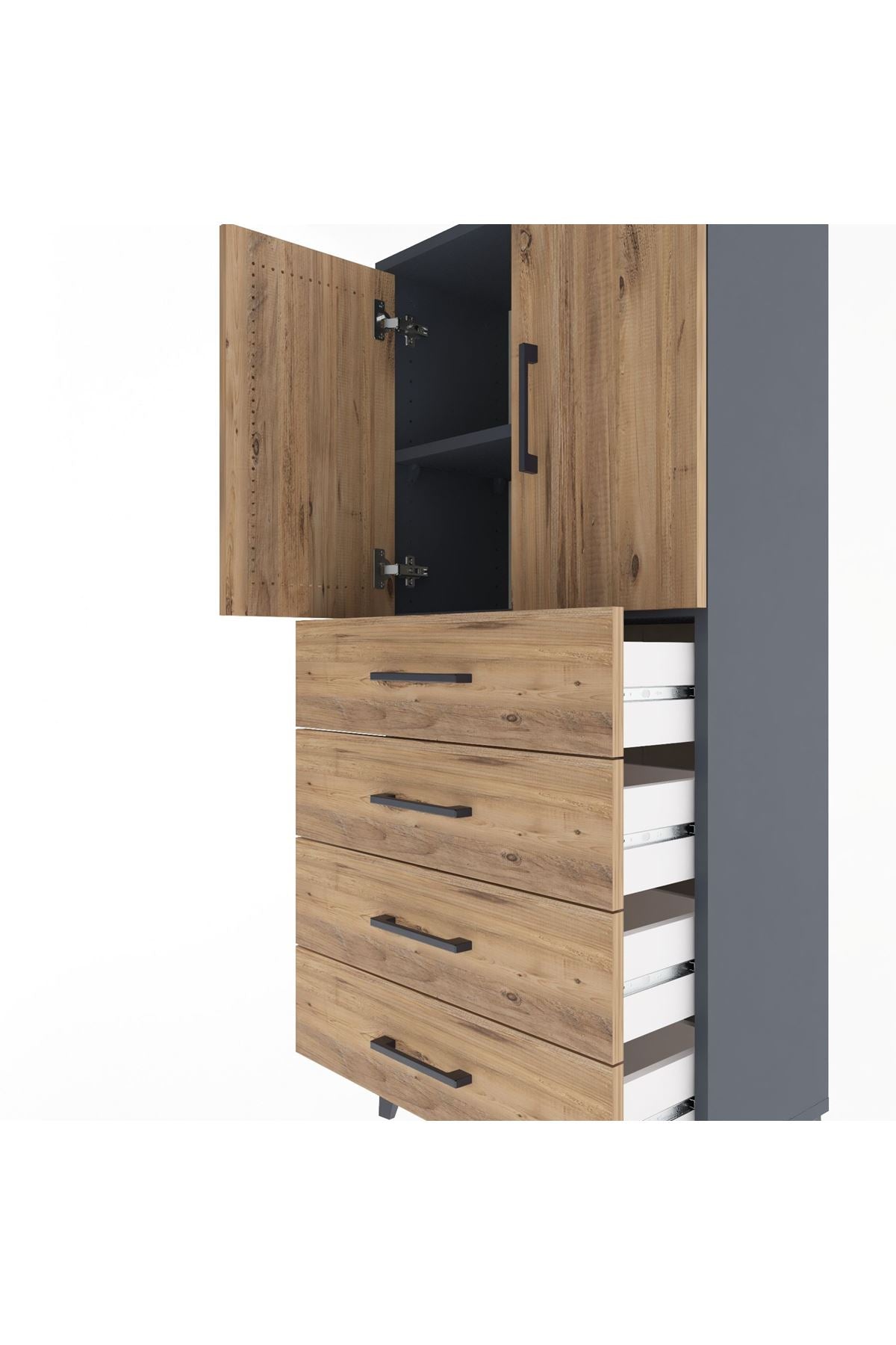 Arges Dolap 2 Raflı 4 Çekmeceli 2 Kapaklı 60x30x134 - S17M119V6A