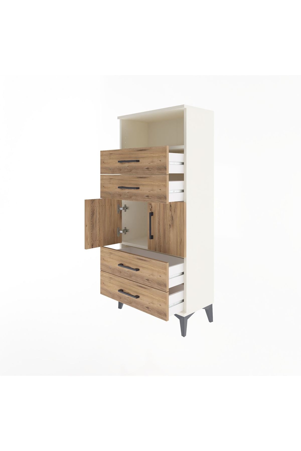 Arges Dolap 2 Raflı 4 Çekmeceli 2 Kapaklı 60x30x134 - S17M120V3A