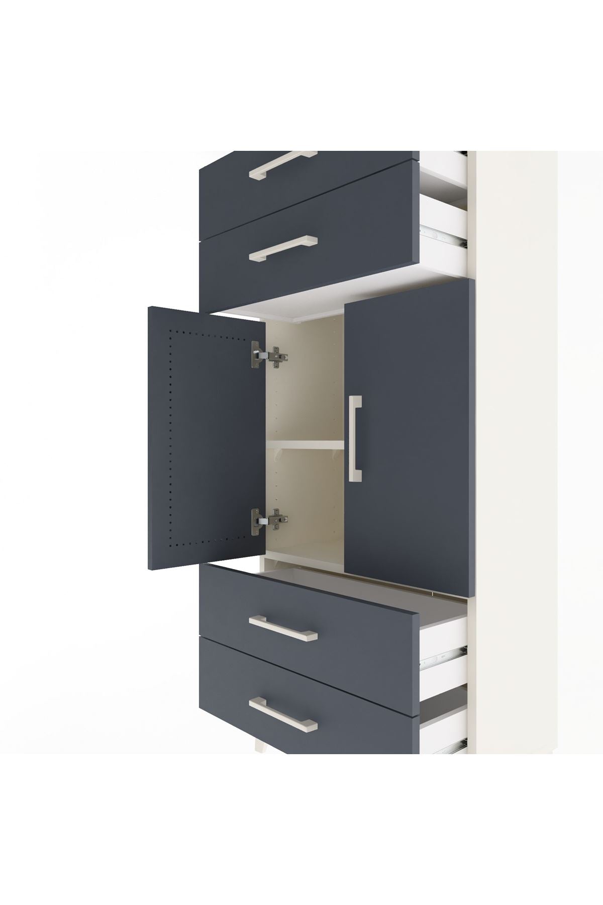 Arges Dolap 2 Raflı 4 Çekmeceli 2 Kapaklı 60x30x134 - S17M121V2A