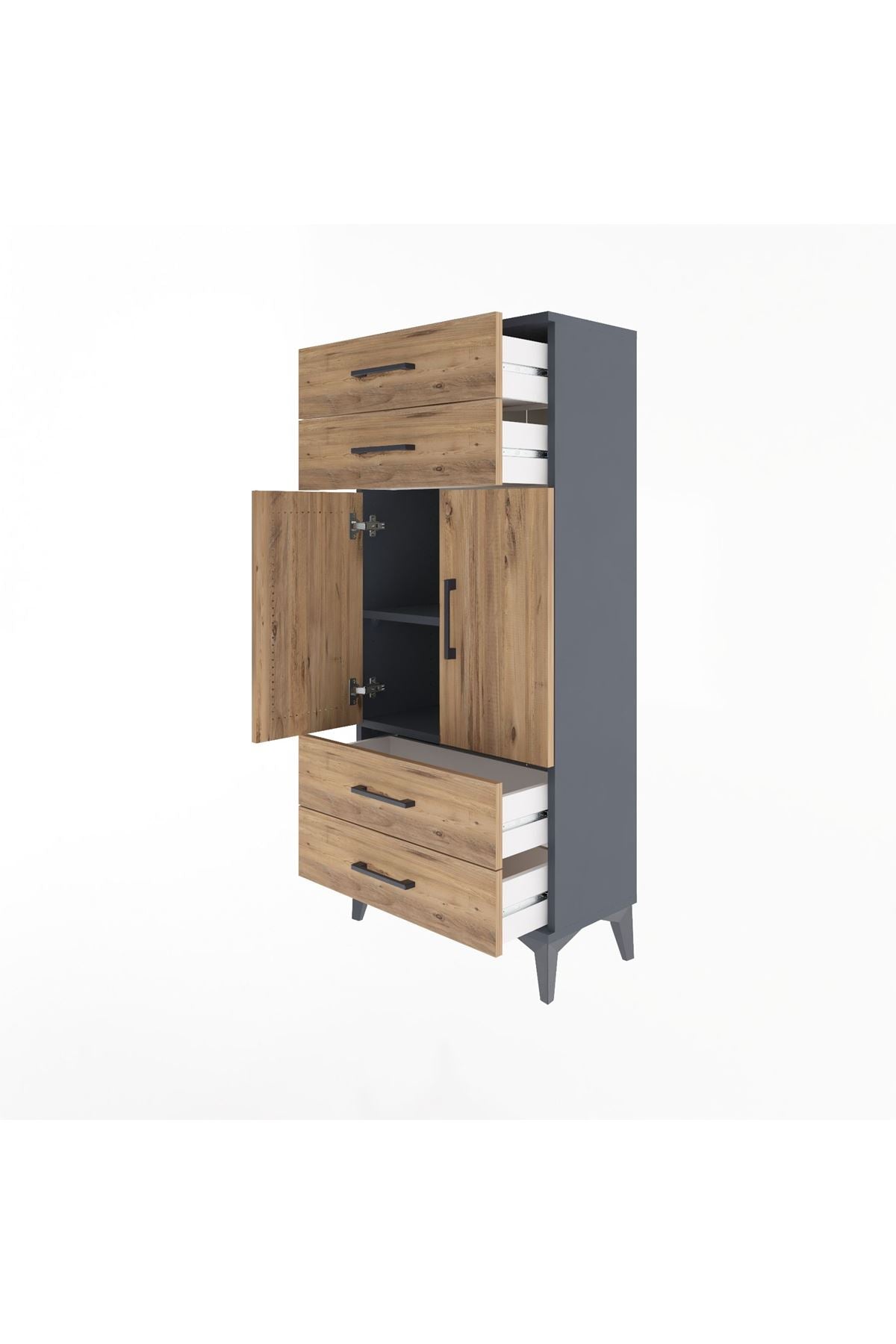 Arges Dolap 2 Raflı 4 Çekmeceli 2 Kapaklı 60x30x134 - S17M121V6A