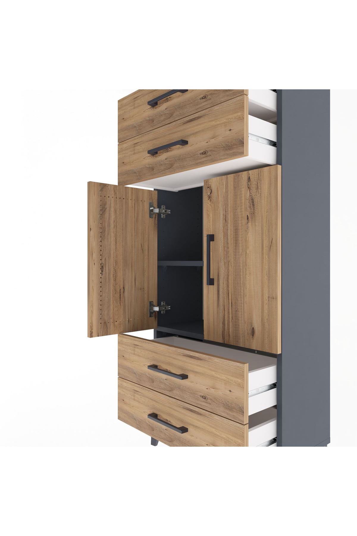 Arges Dolap 2 Raflı 4 Çekmeceli 2 Kapaklı 60x30x134 - S17M121V6A