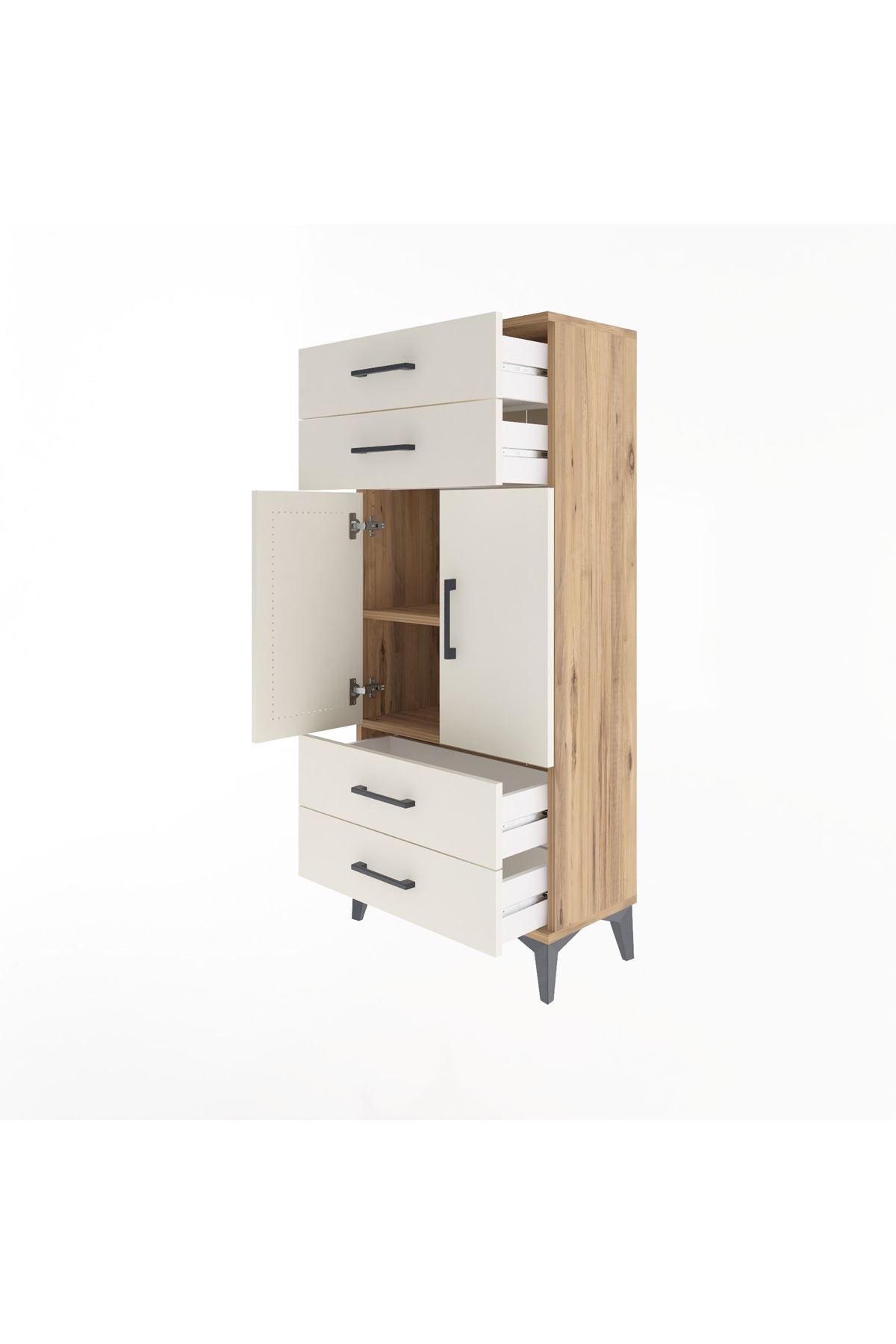 Arges Dolap 2 Raflı 4 Çekmeceli 2 Kapaklı 60x30x134 - S17M121V7A
