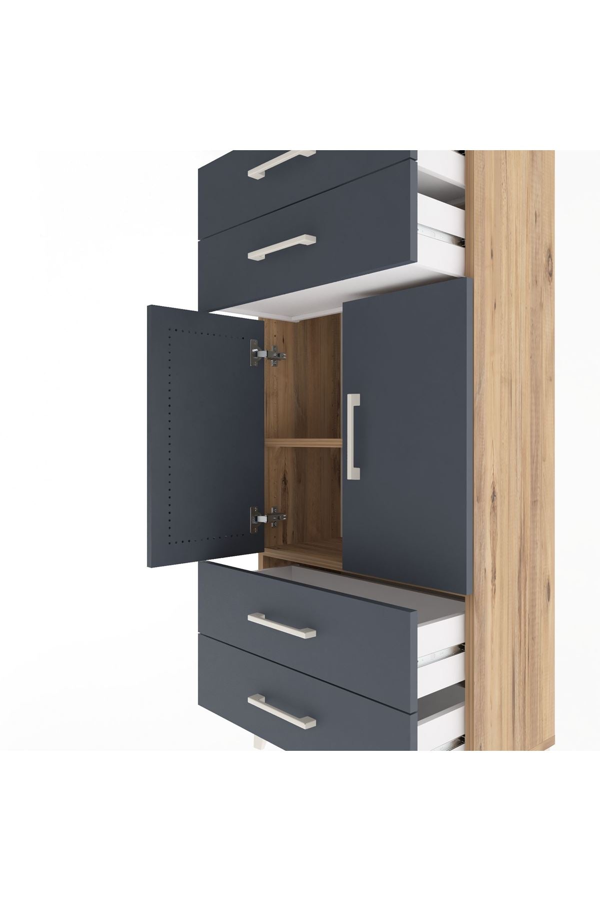 Arges Dolap 2 Raflı 4 Çekmeceli 2 Kapaklı 60x30x134 - S17M121V8A