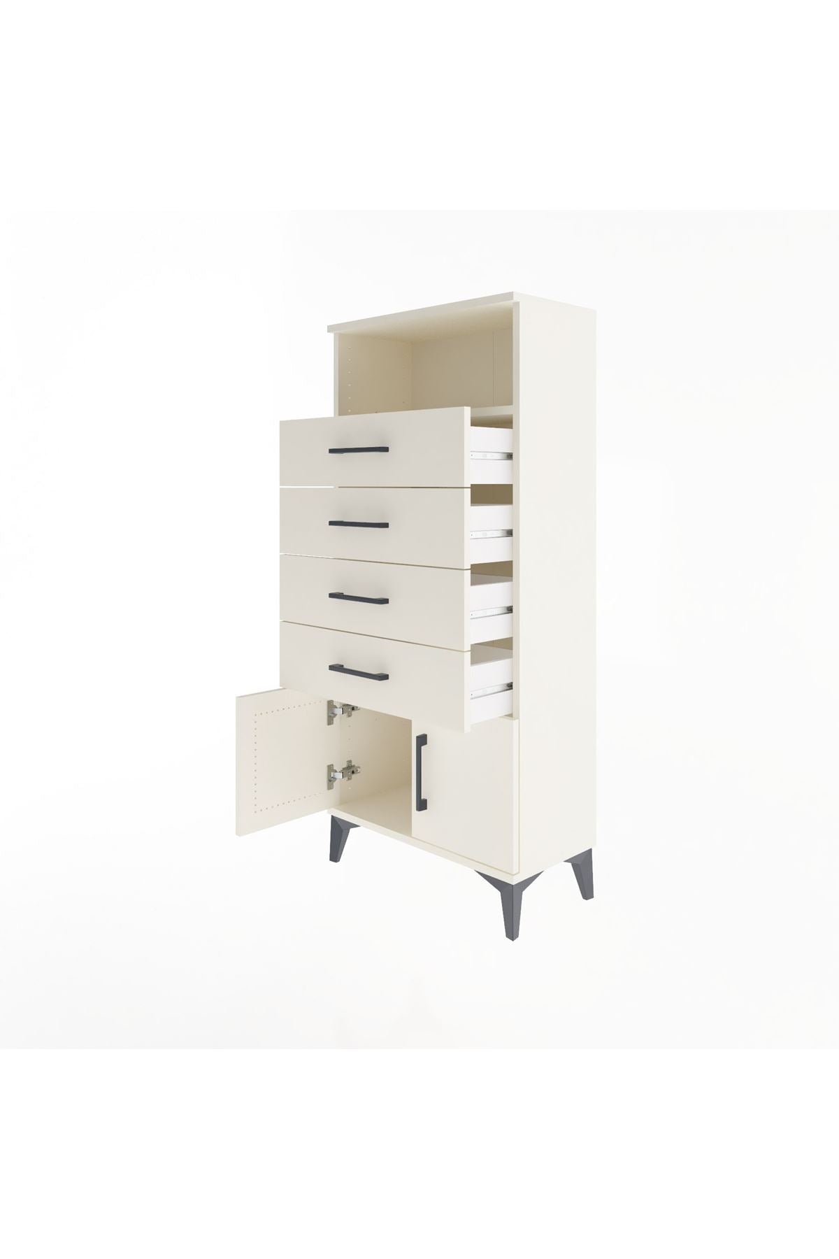 Arges Dolap Tek Raflı 4 Çekmeceli 2 Kapaklı 60x30x134 - S17M122V1A