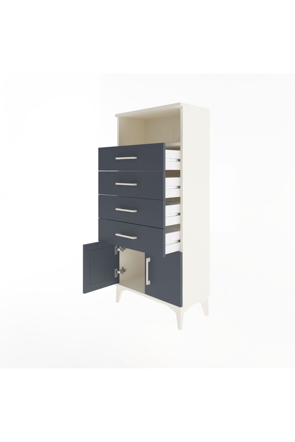 Arges Dolap Tek Raflı 4 Çekmeceli 2 Kapaklı 60x30x134 - S17M122V2A