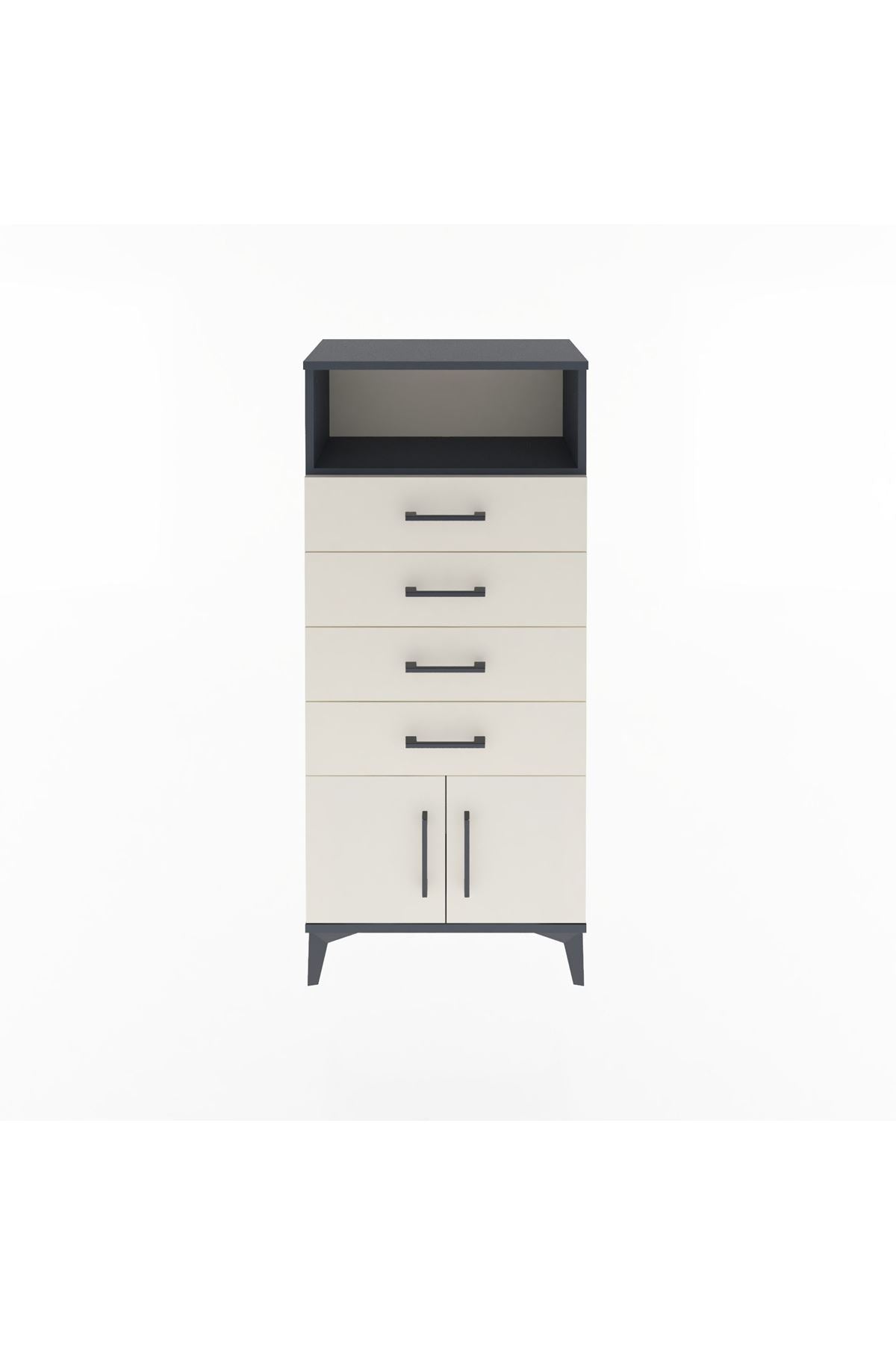 Arges Dolap Tek Raflı 4 Çekmeceli 2 Kapaklı 60x30x134 - S17M122V4A