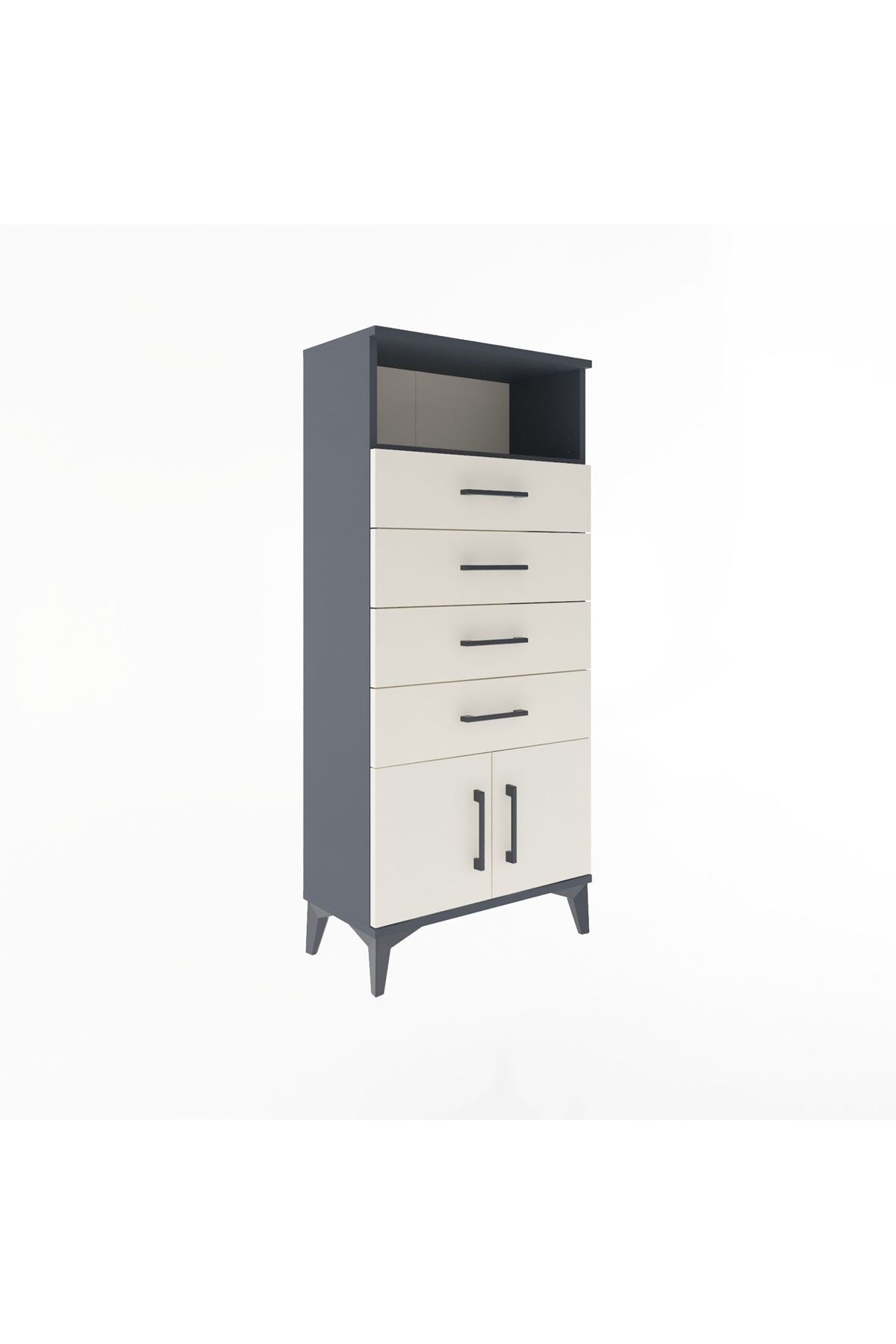 Arges Dolap Tek Raflı 4 Çekmeceli 2 Kapaklı 60x30x134 - S17M122V4A