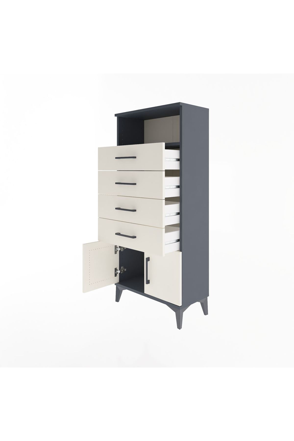 Arges Dolap Tek Raflı 4 Çekmeceli 2 Kapaklı 60x30x134 - S17M122V4A