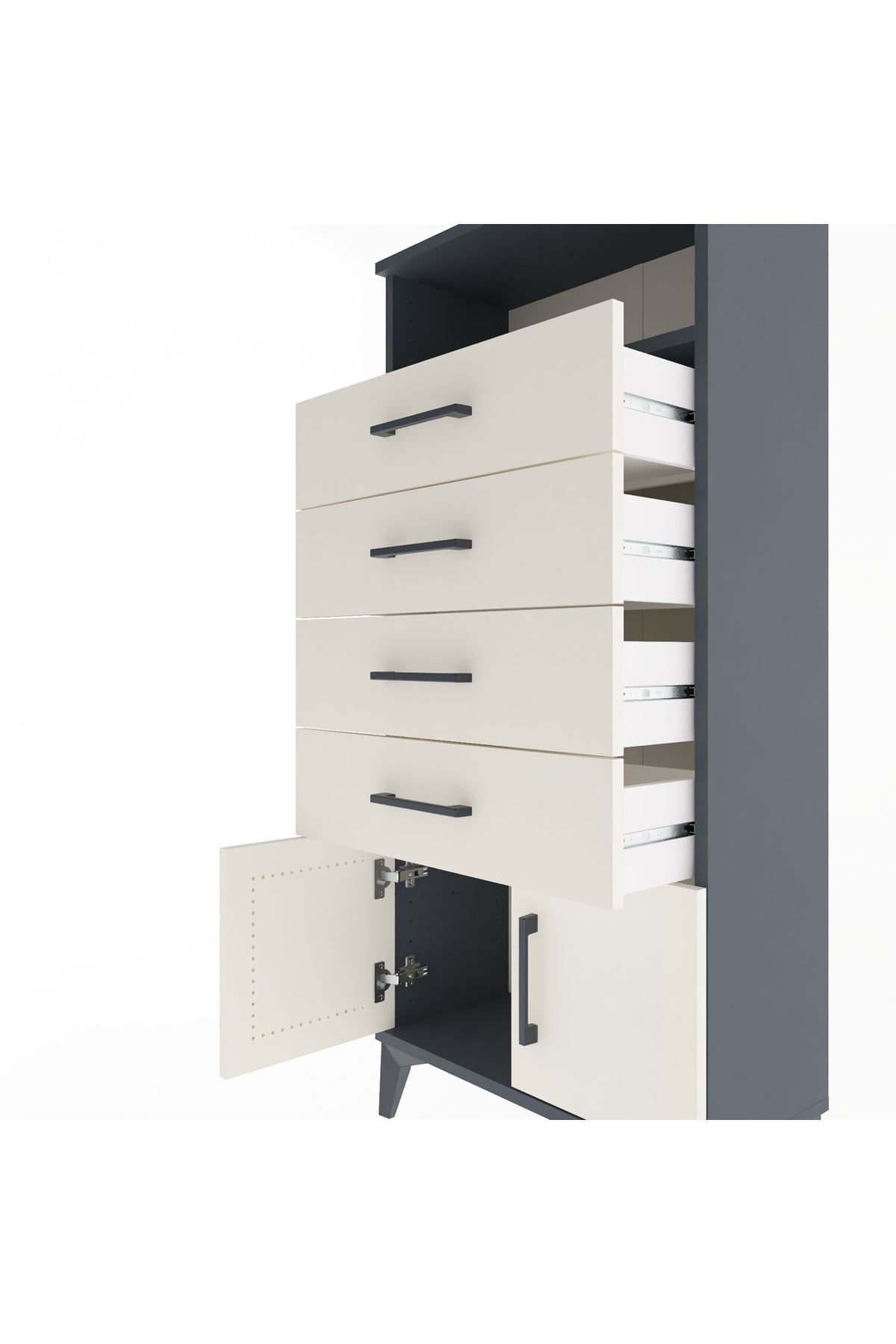 Arges Dolap Tek Raflı 4 Çekmeceli 2 Kapaklı 60x30x134 - S17M122V4A