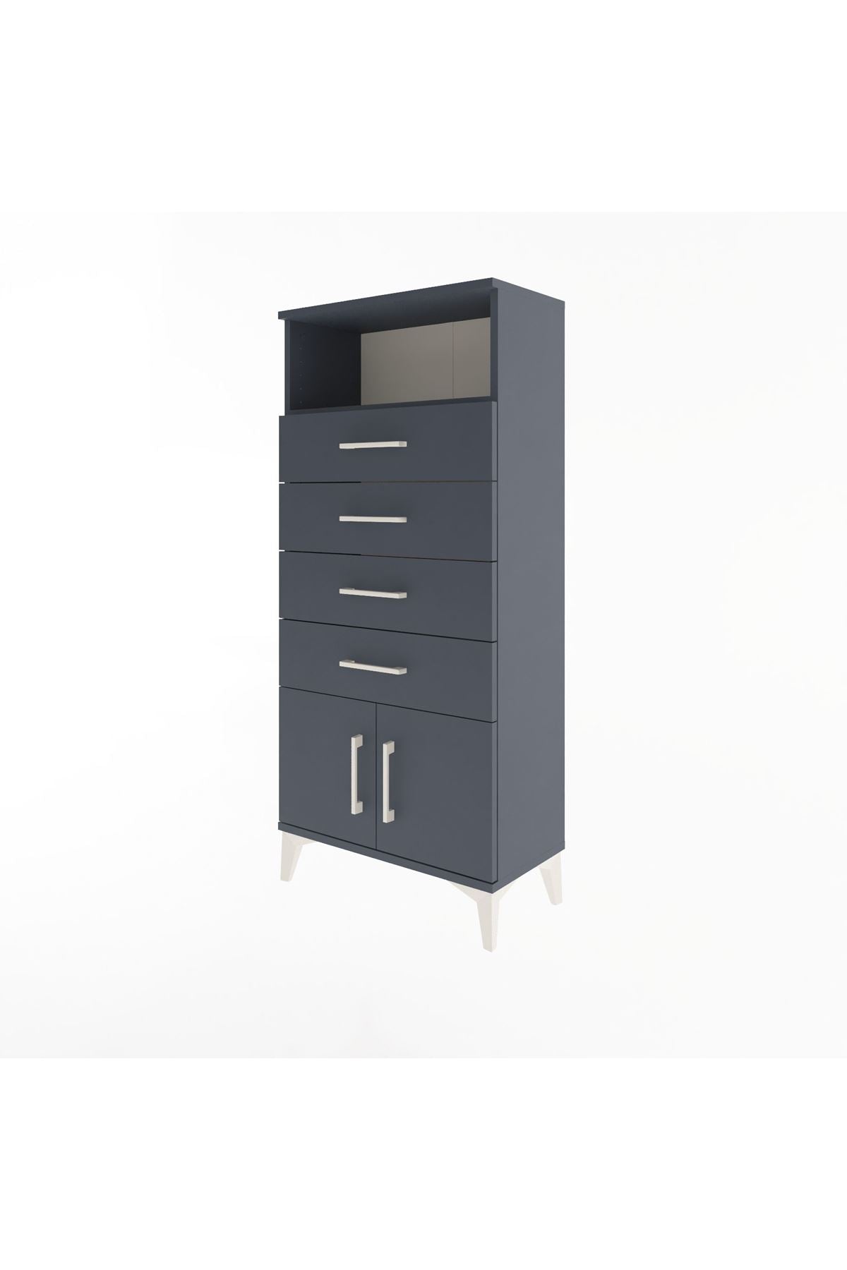 Arges Dolap Tek Raflı 4 Çekmeceli 2 Kapaklı 60x30x134 - S17M122V5A