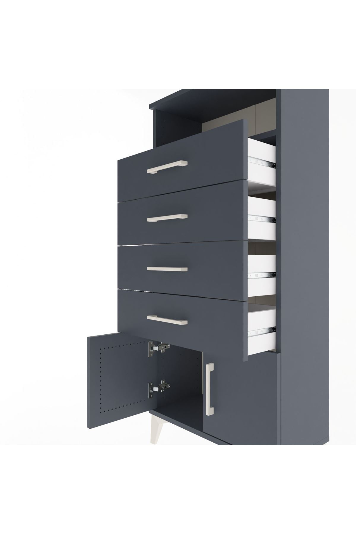 Arges Dolap Tek Raflı 4 Çekmeceli 2 Kapaklı 60x30x134 - S17M122V5A