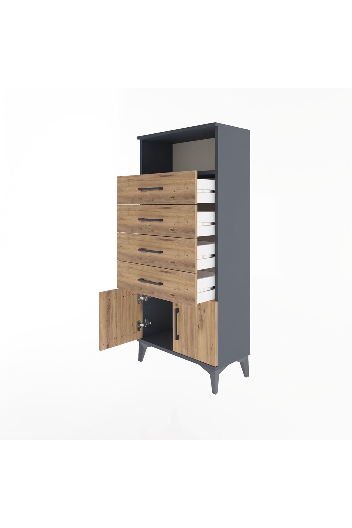 Arges Dolap Tek Raflı 4 Çekmeceli 2 Kapaklı 60x30x134 - S17M122V6A