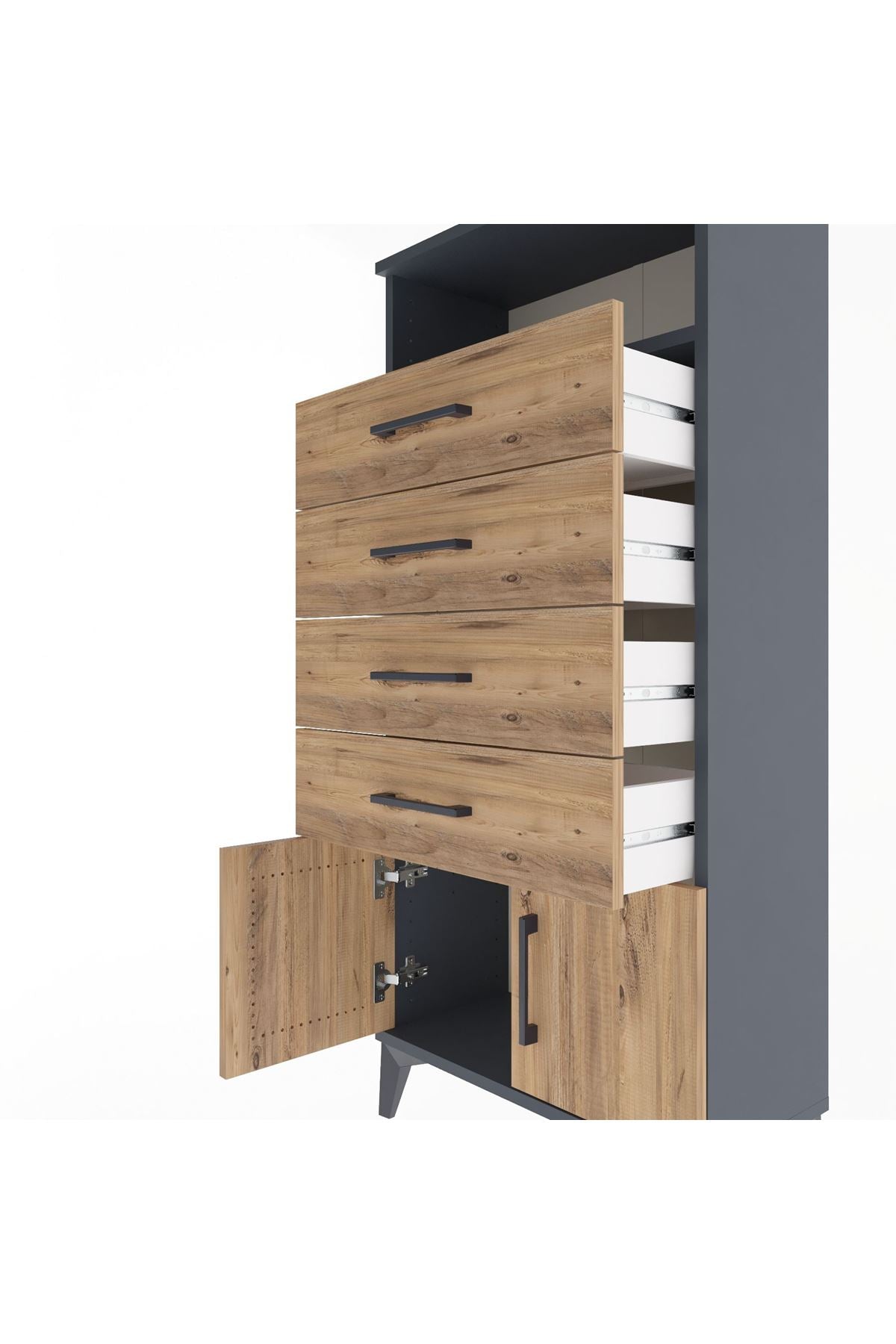 Arges Dolap Tek Raflı 4 Çekmeceli 2 Kapaklı 60x30x134 - S17M122V6A