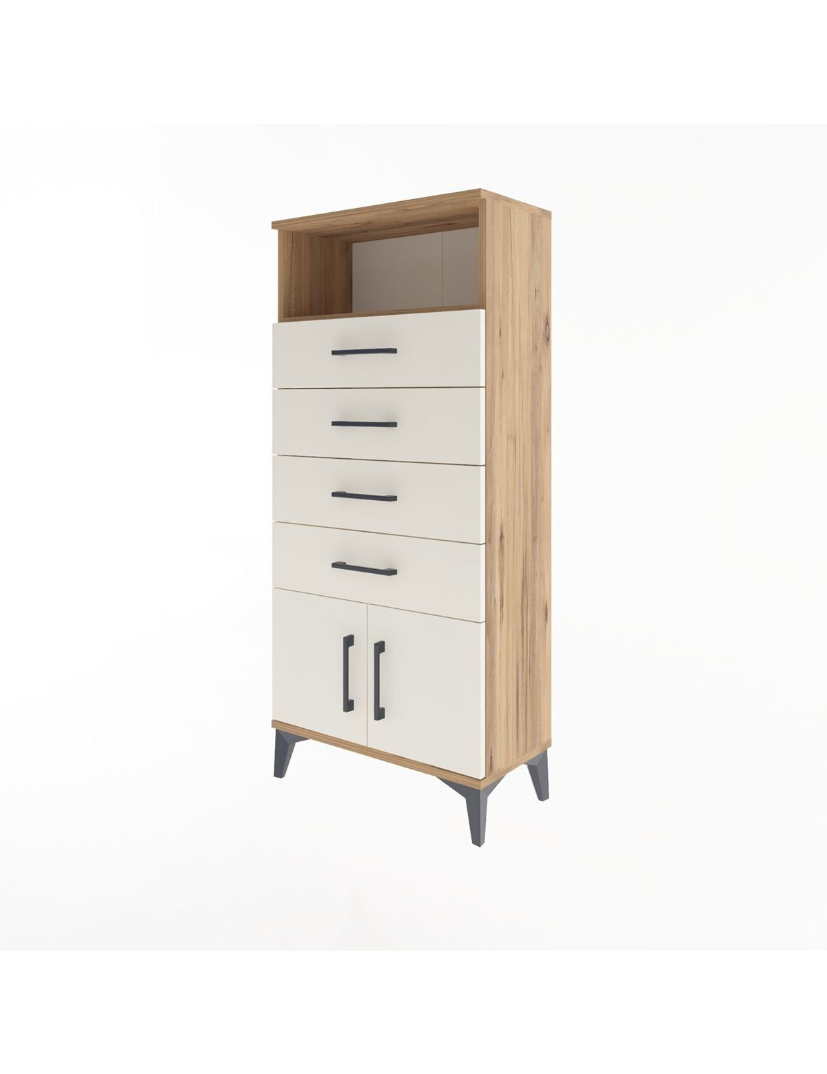 Arges Dolap Tek Raflı 4 Çekmeceli 2 Kapaklı 60x30x134 - S17M122V7A