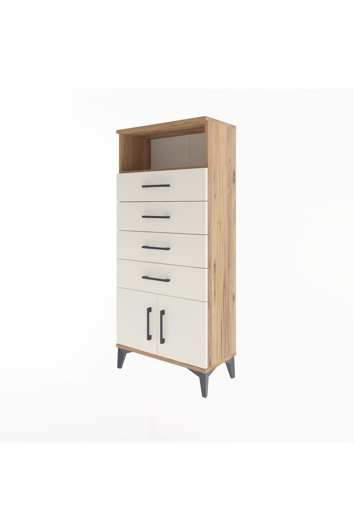Arges Dolap Tek Raflı 4 Çekmeceli 2 Kapaklı 60x30x134 - S17M122V7A