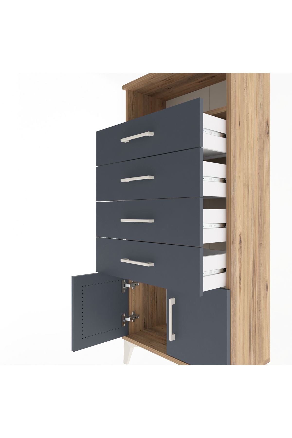 Arges Dolap Tek Raflı 4 Çekmeceli 2 Kapaklı 60x30x134 - S17M122V8A