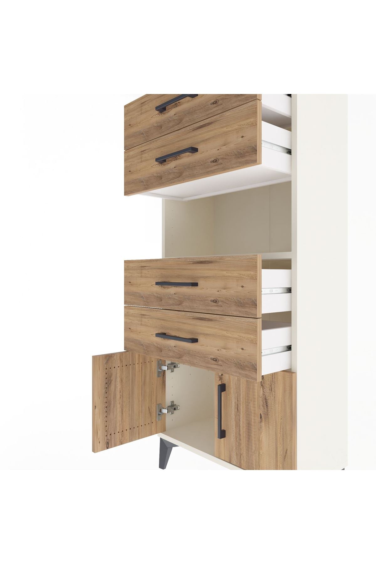 Arges Dolap Tek Raflı 4 Çekmeceli 2 Kapaklı 60x30x134 - S17M123V3A