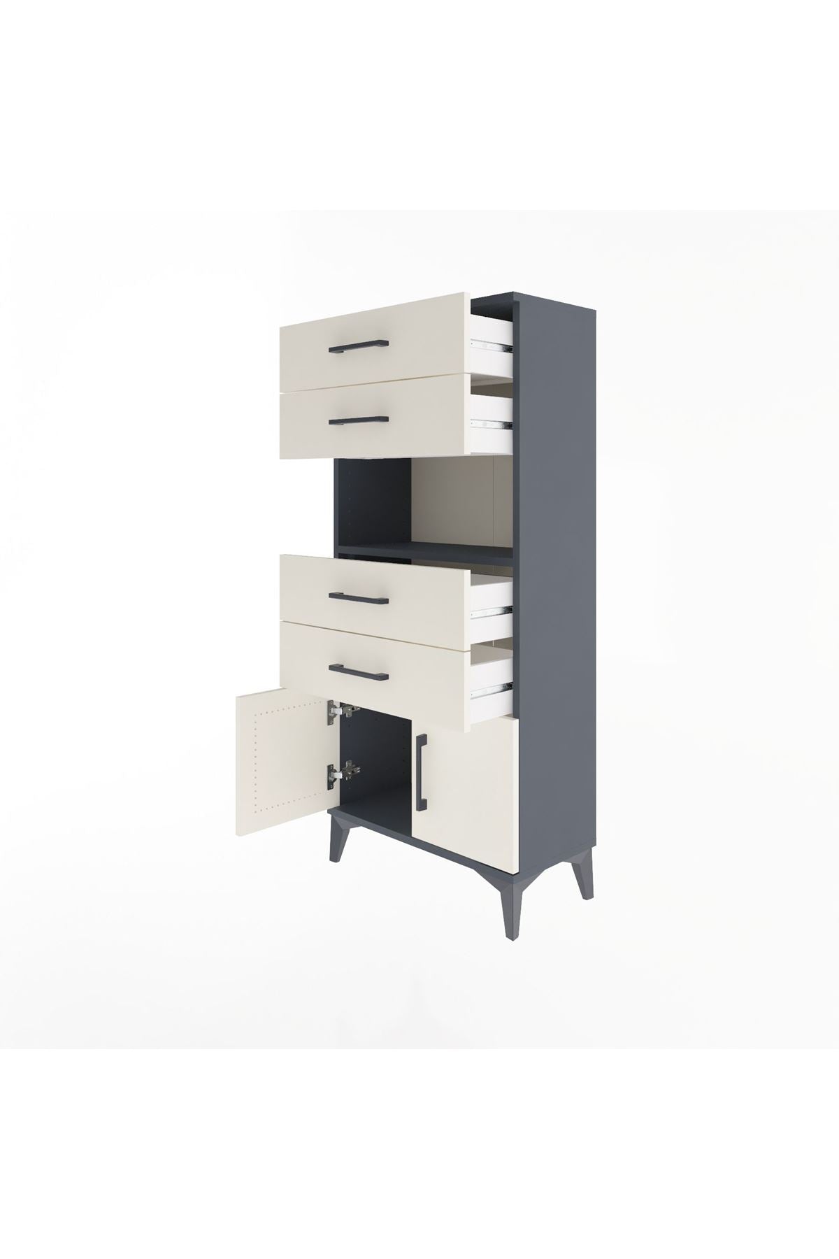 Arges Dolap Tek Raflı 4 Çekmeceli 2 Kapaklı 60x30x134 - S17M123V4A