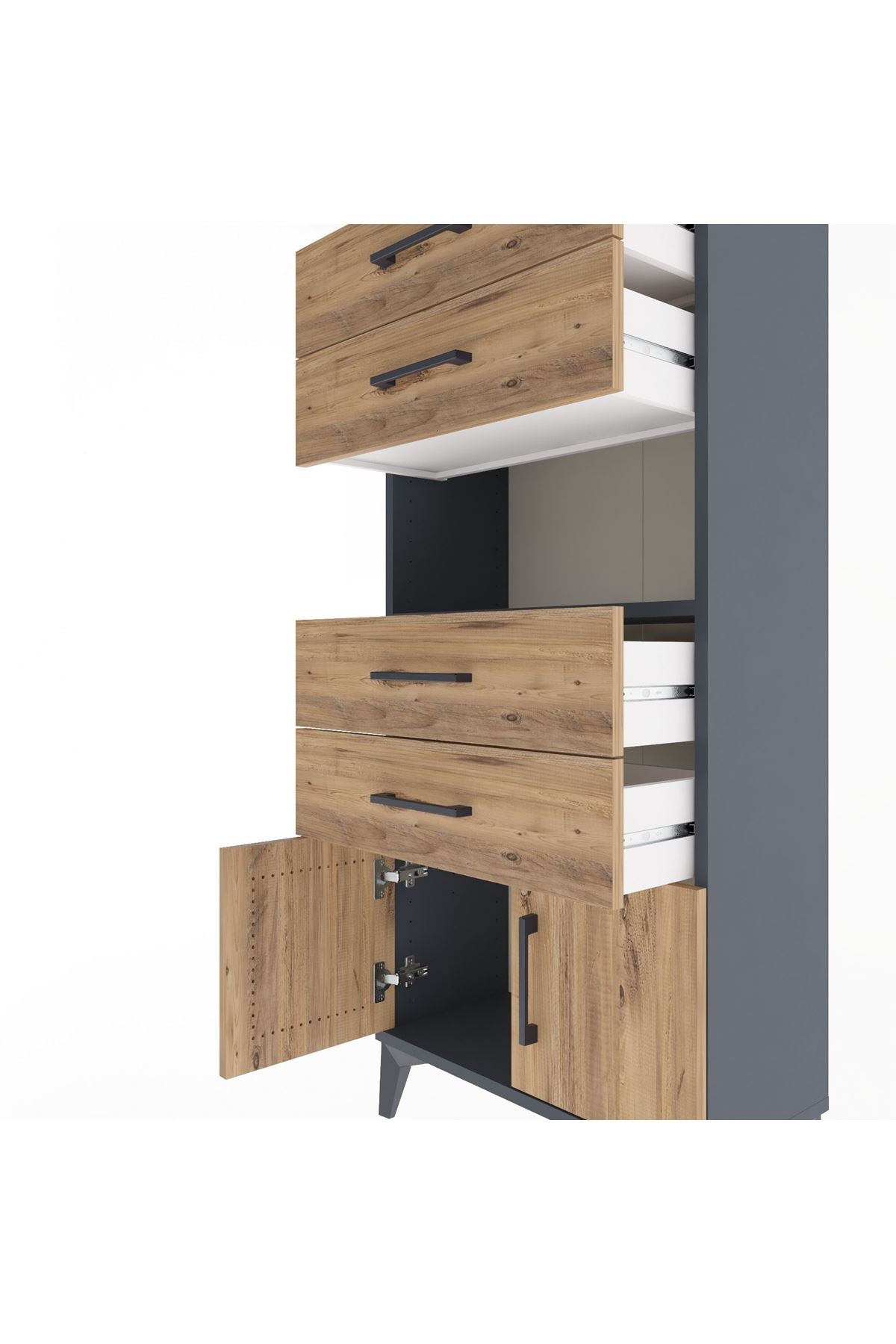 Arges Dolap Tek Raflı 4 Çekmeceli 2 Kapaklı 60x30x134 - S17M123V6A