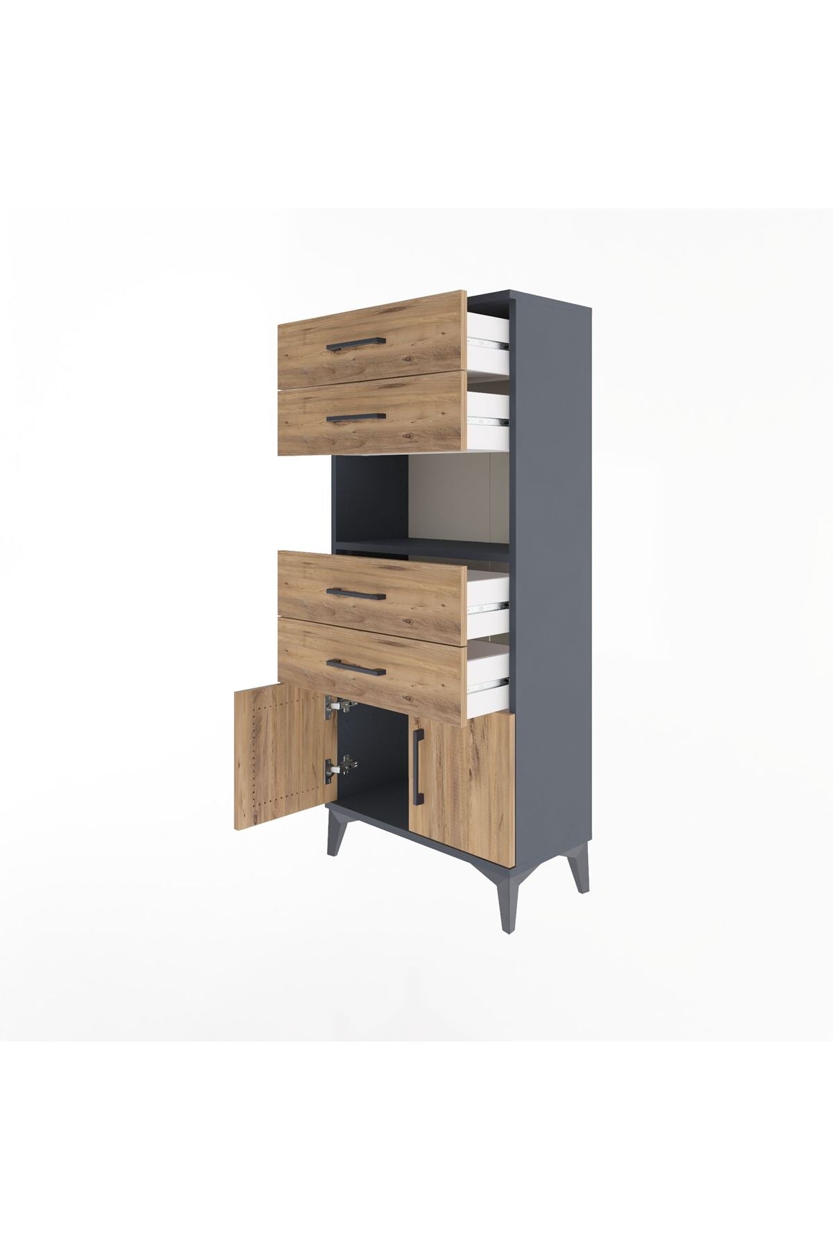 Arges Dolap Tek Raflı 4 Çekmeceli 2 Kapaklı 60x30x134 - S17M123V6A