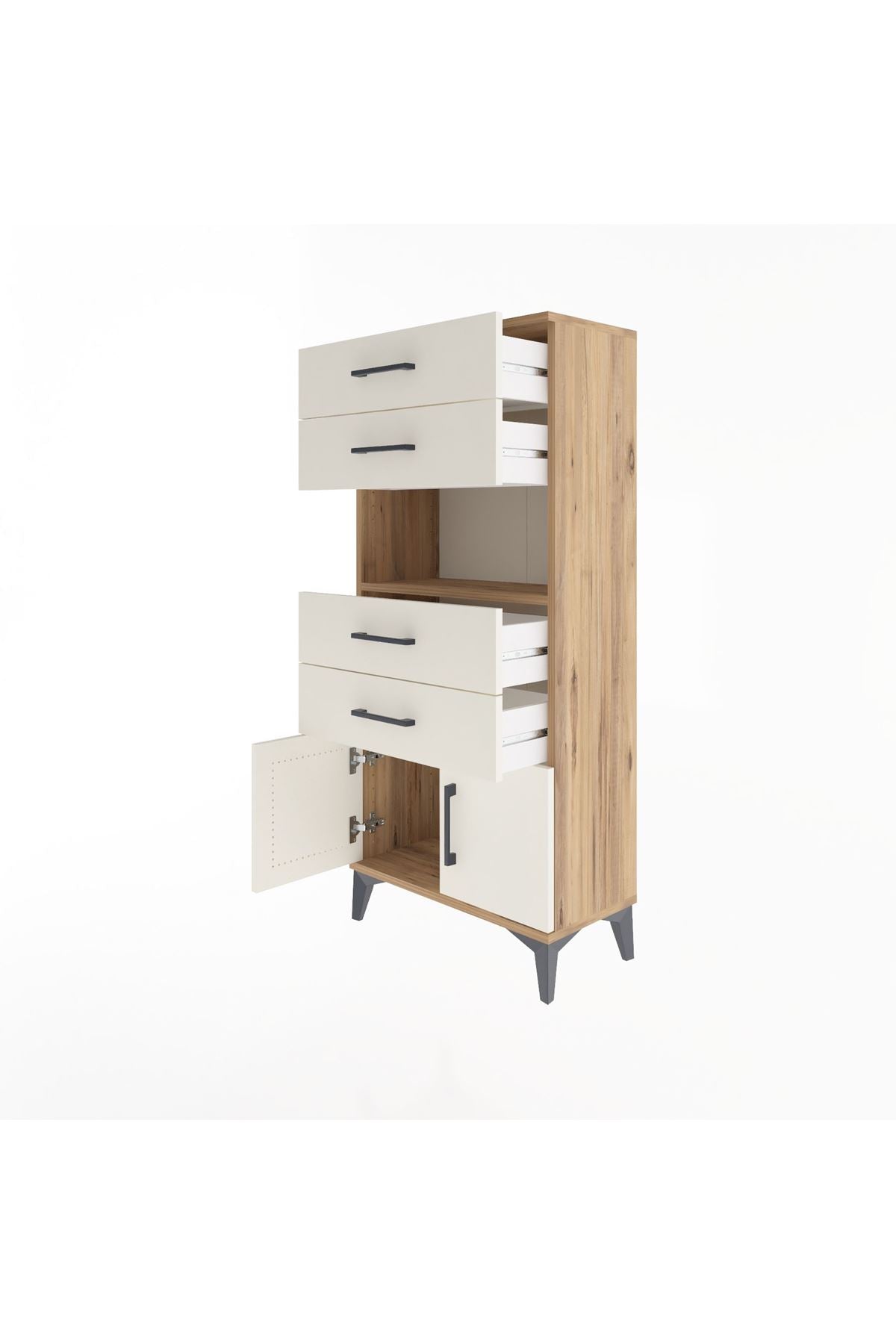 Arges Dolap Tek Raflı 4 Çekmeceli 2 Kapaklı 60x30x134 - S17M123V7A