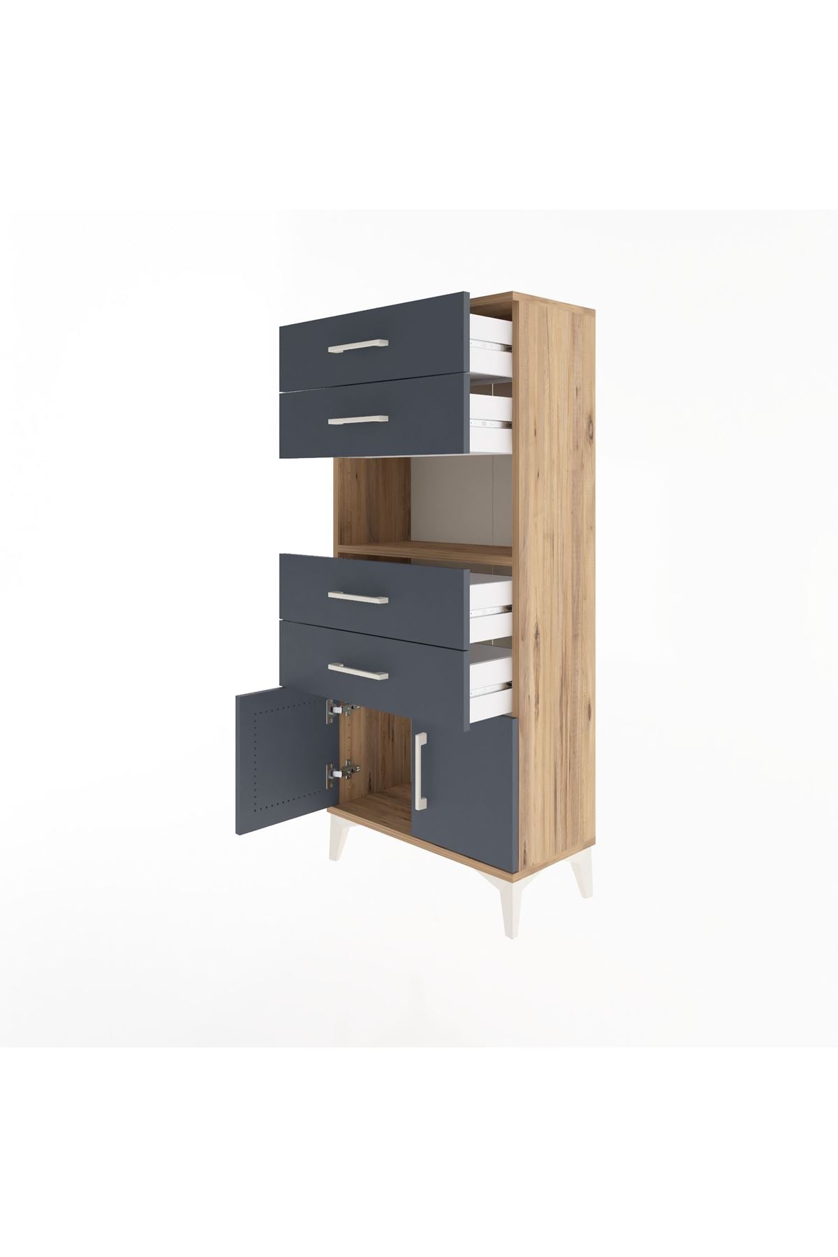 Arges Dolap Tek Raflı 4 Çekmeceli 2 Kapaklı 60x30x134 - S17M123V8A