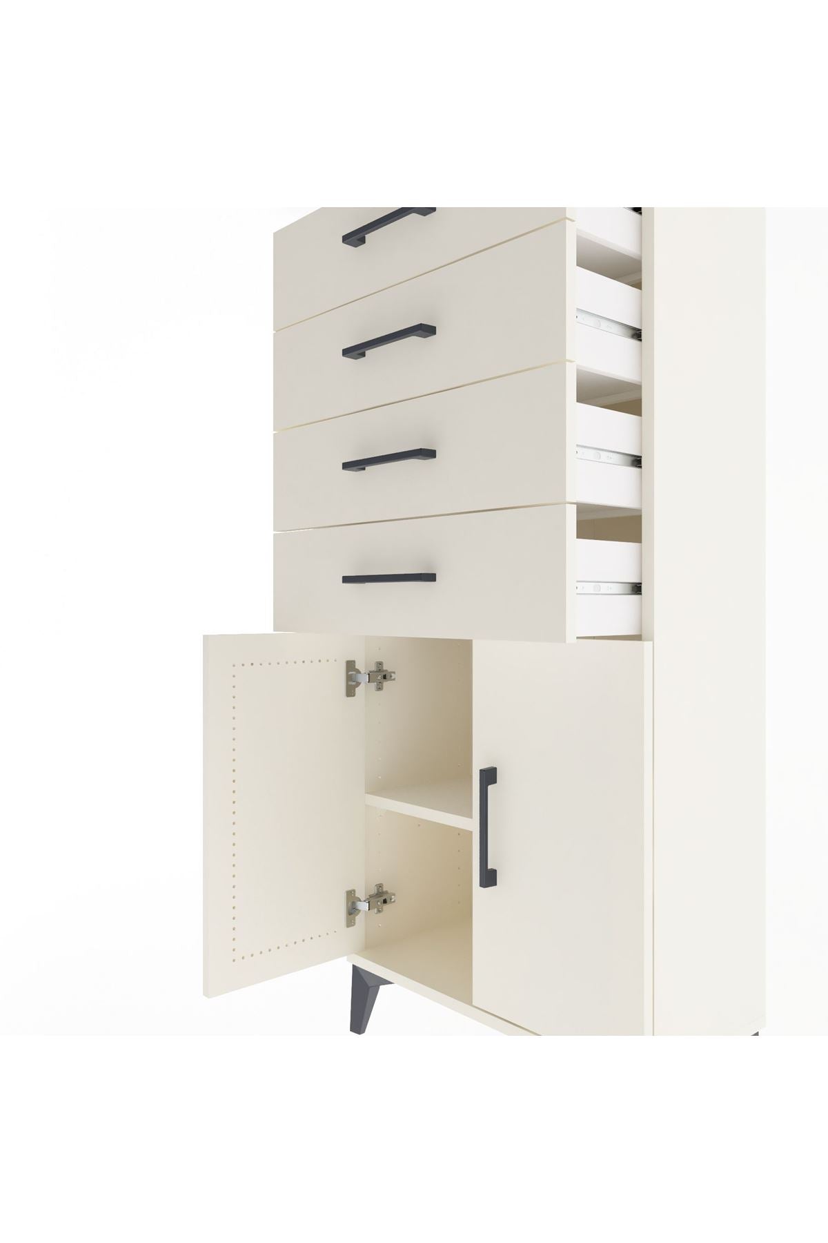 Arges Dolap Tek Raflı 4 Çekmeceli 2 Kapaklı 60x30x134 - S17M124V1A
