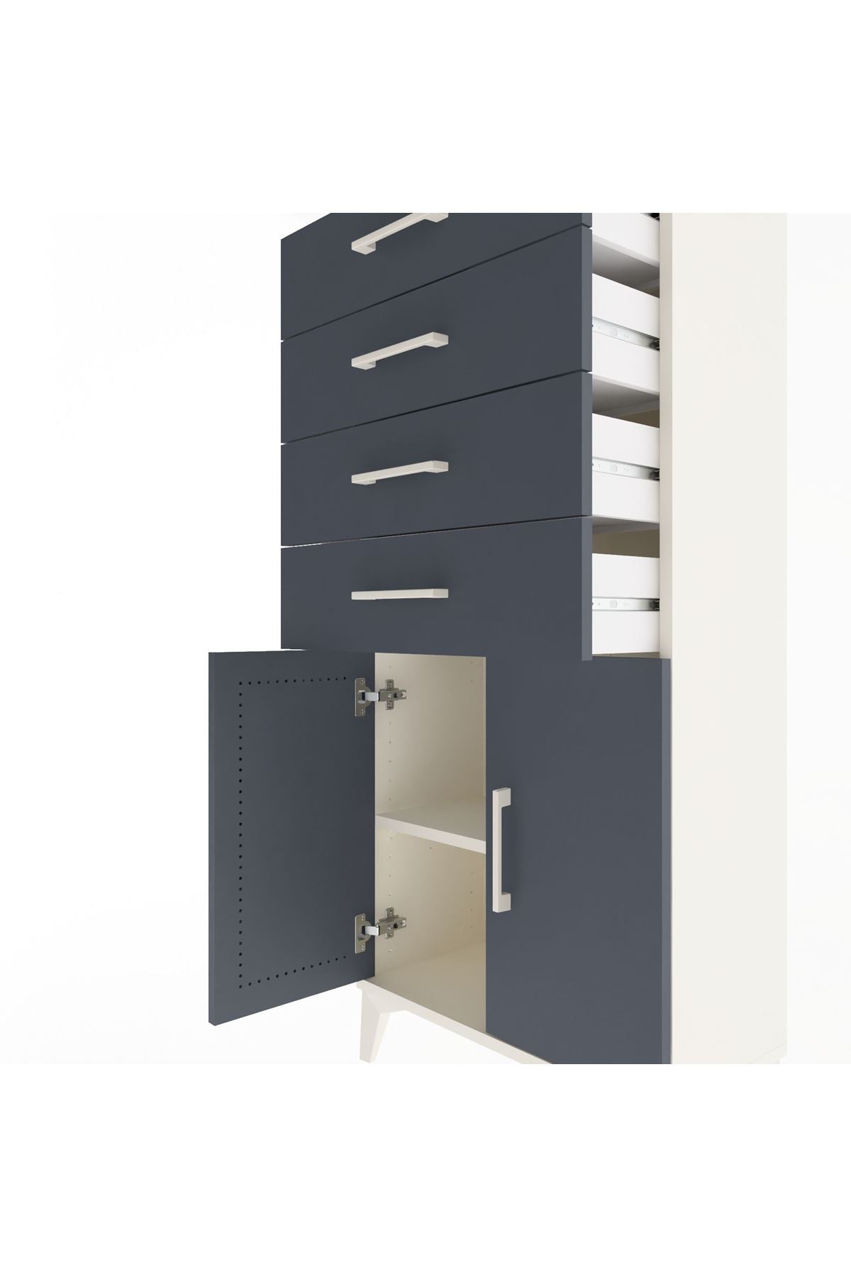 Arges Dolap Tek Raflı 4 Çekmeceli 2 Kapaklı 60x30x134 - S17M124V2A
