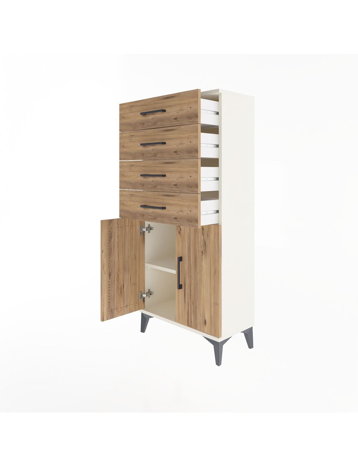 Arges Dolap Tek Raflı 4 Çekmeceli 2 Kapaklı 60x30x134 - S17M124V3A