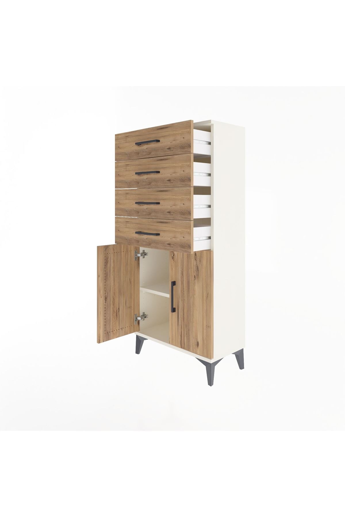 Arges Dolap Tek Raflı 4 Çekmeceli 2 Kapaklı 60x30x134 - S17M124V3A