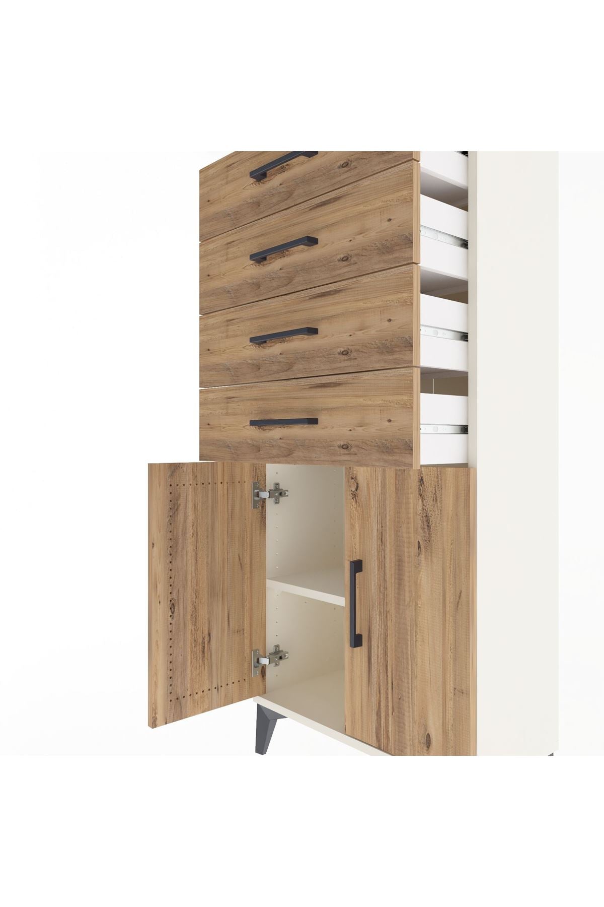 Arges Dolap Tek Raflı 4 Çekmeceli 2 Kapaklı 60x30x134 - S17M124V3A
