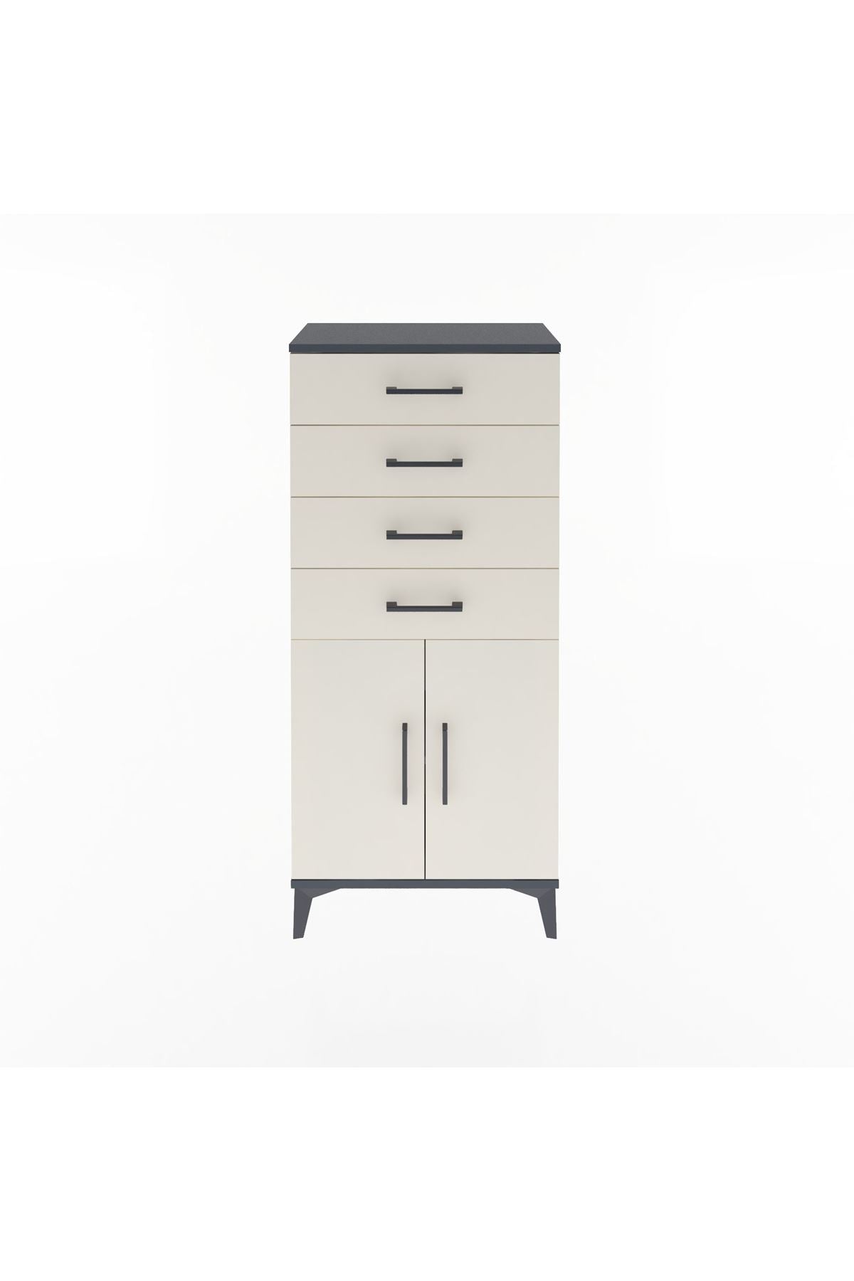Arges Dolap Tek Raflı 4 Çekmeceli 2 Kapaklı 60x30x134 - S17M124V4A