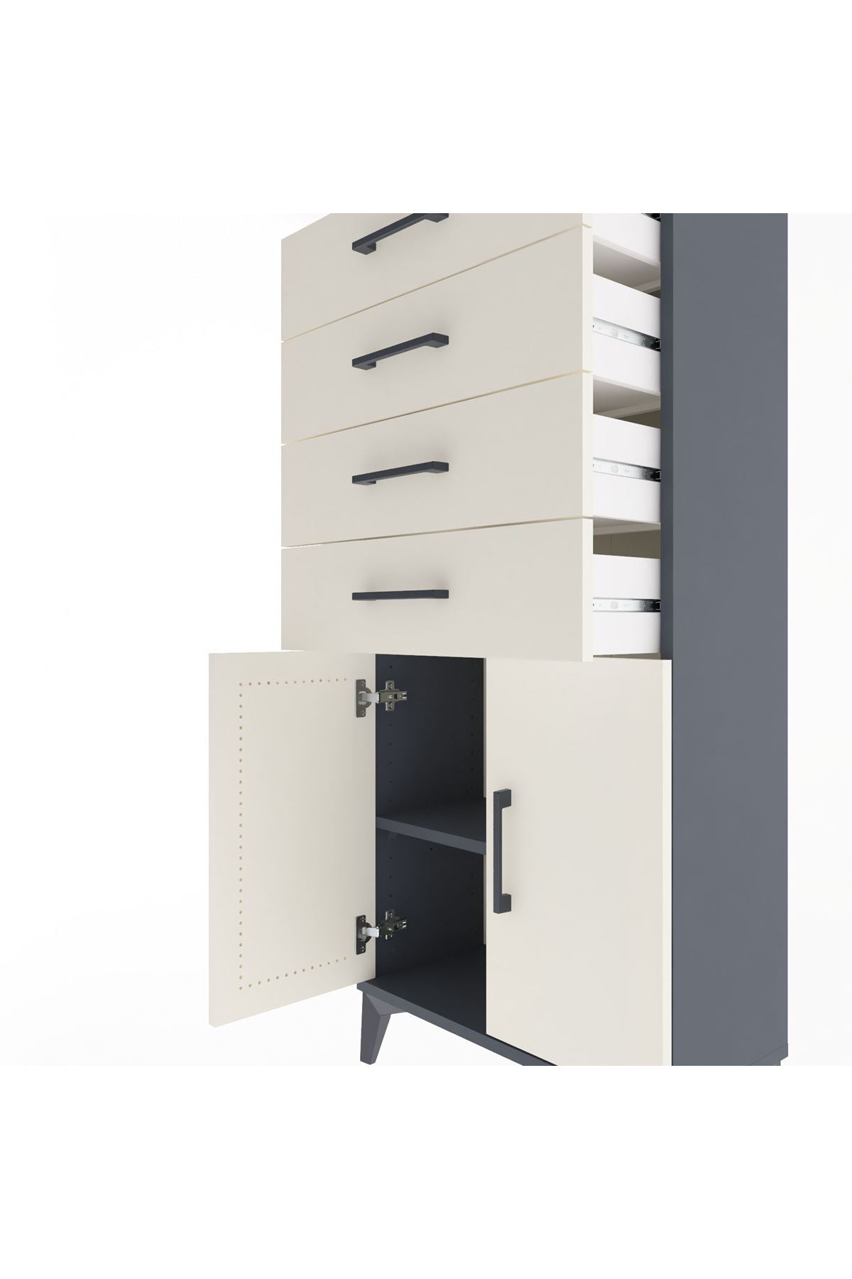Arges Dolap Tek Raflı 4 Çekmeceli 2 Kapaklı 60x30x134 - S17M124V4A
