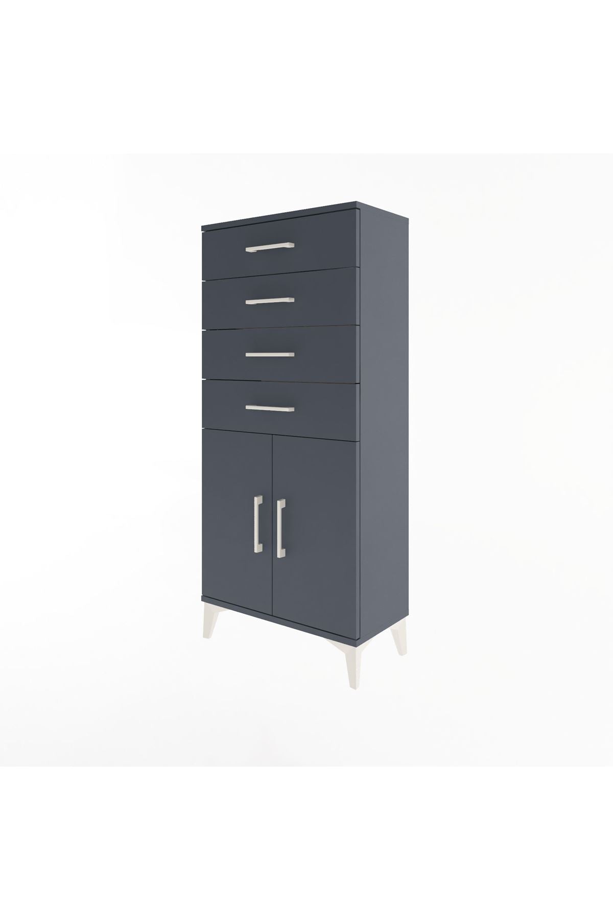 Arges Dolap Tek Raflı 4 Çekmeceli 2 Kapaklı 60x30x134 - S17M124V5A