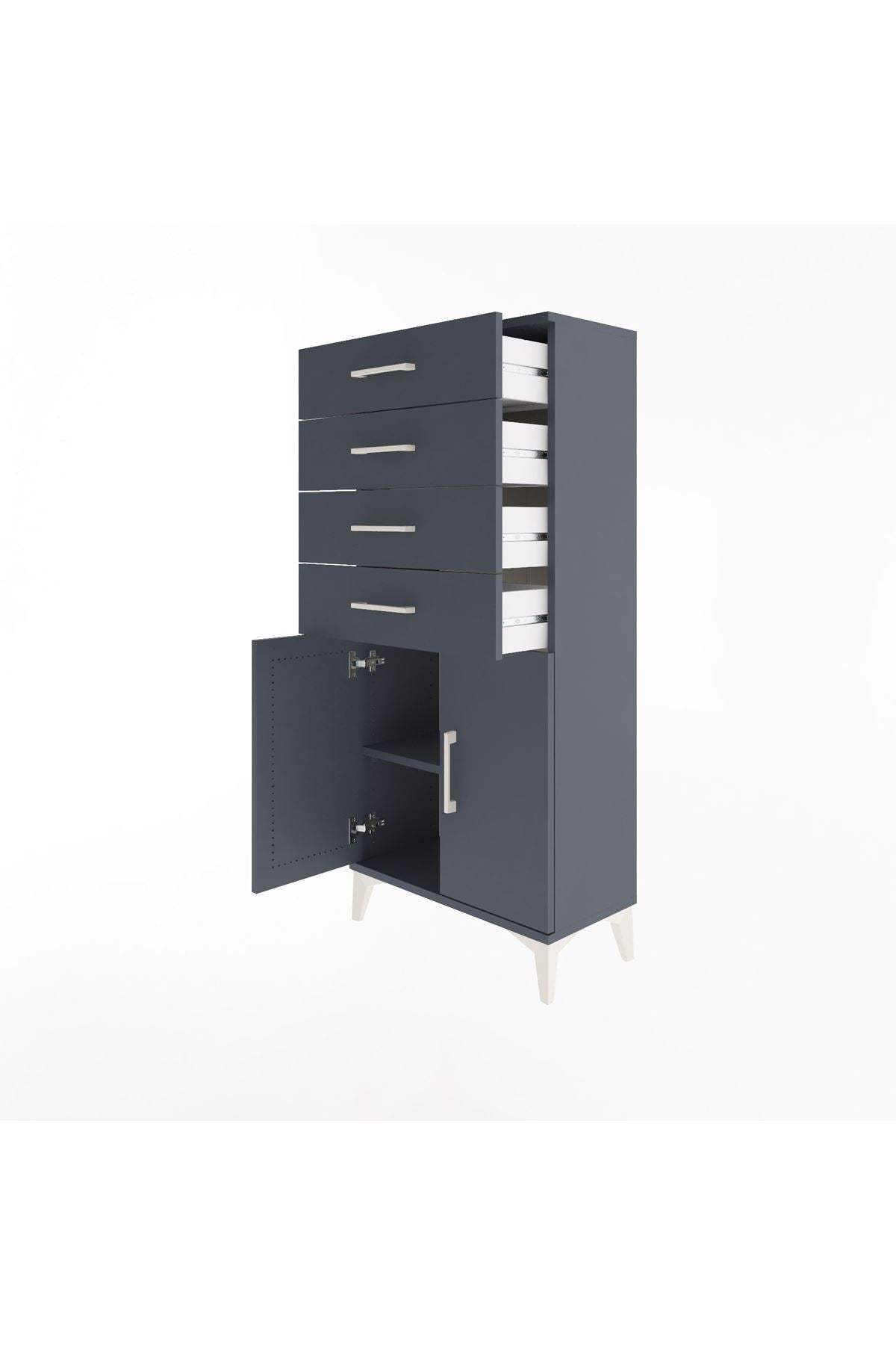 Arges Dolap Tek Raflı 4 Çekmeceli 2 Kapaklı 60x30x134 - S17M124V5A