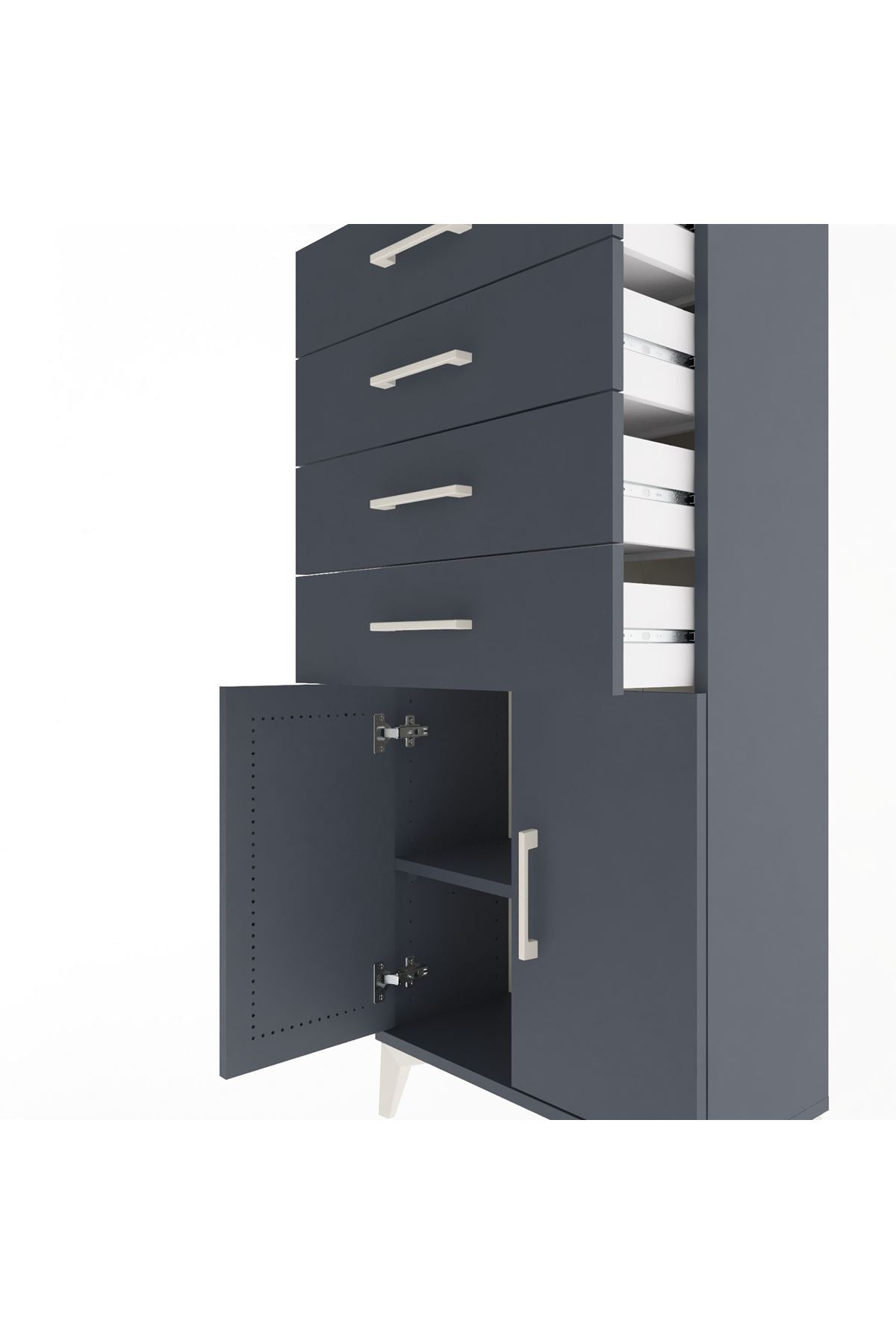 Arges Dolap Tek Raflı 4 Çekmeceli 2 Kapaklı 60x30x134 - S17M124V5A