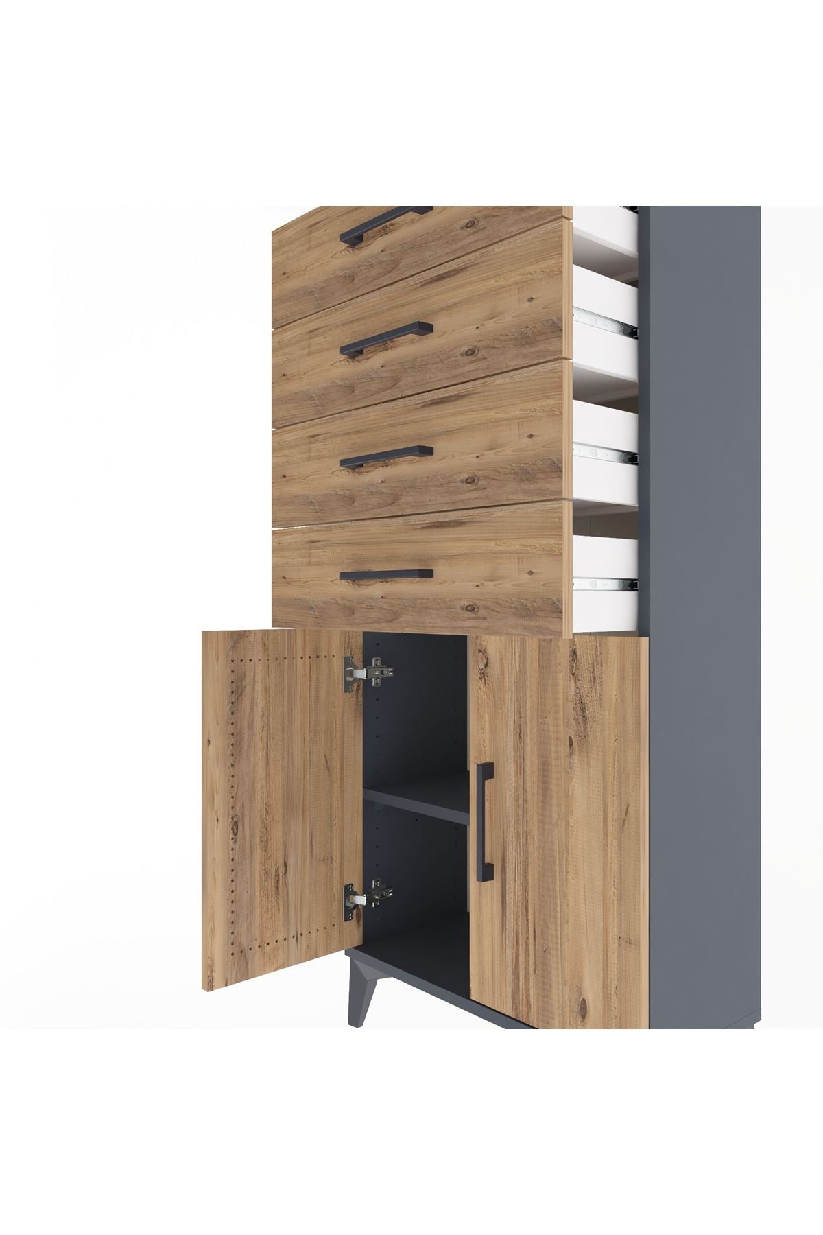 Arges Dolap Tek Raflı 4 Çekmeceli 2 Kapaklı 60x30x134 - S17M124V6A