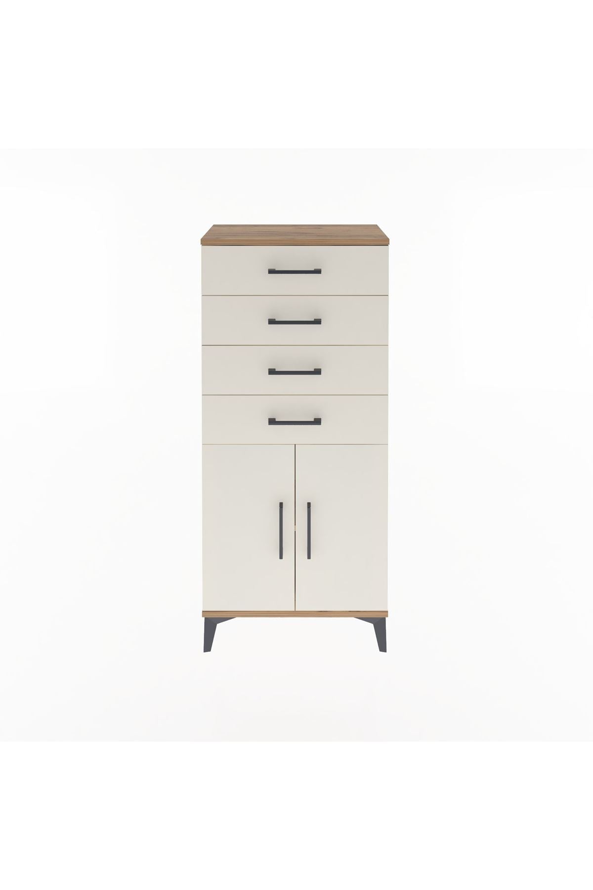 Arges Dolap Tek Raflı 4 Çekmeceli 2 Kapaklı 60x30x134 - S17M124V7A