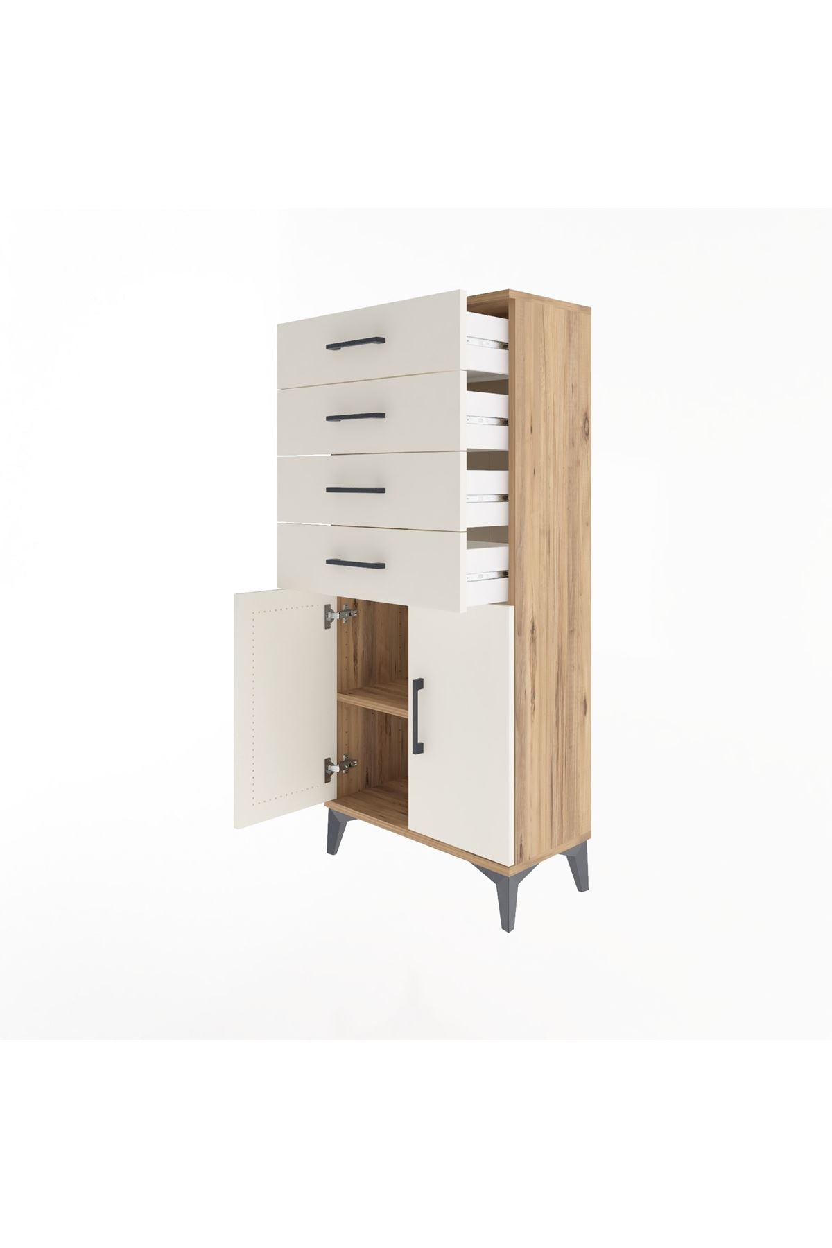 Arges Dolap Tek Raflı 4 Çekmeceli 2 Kapaklı 60x30x134 - S17M124V7A