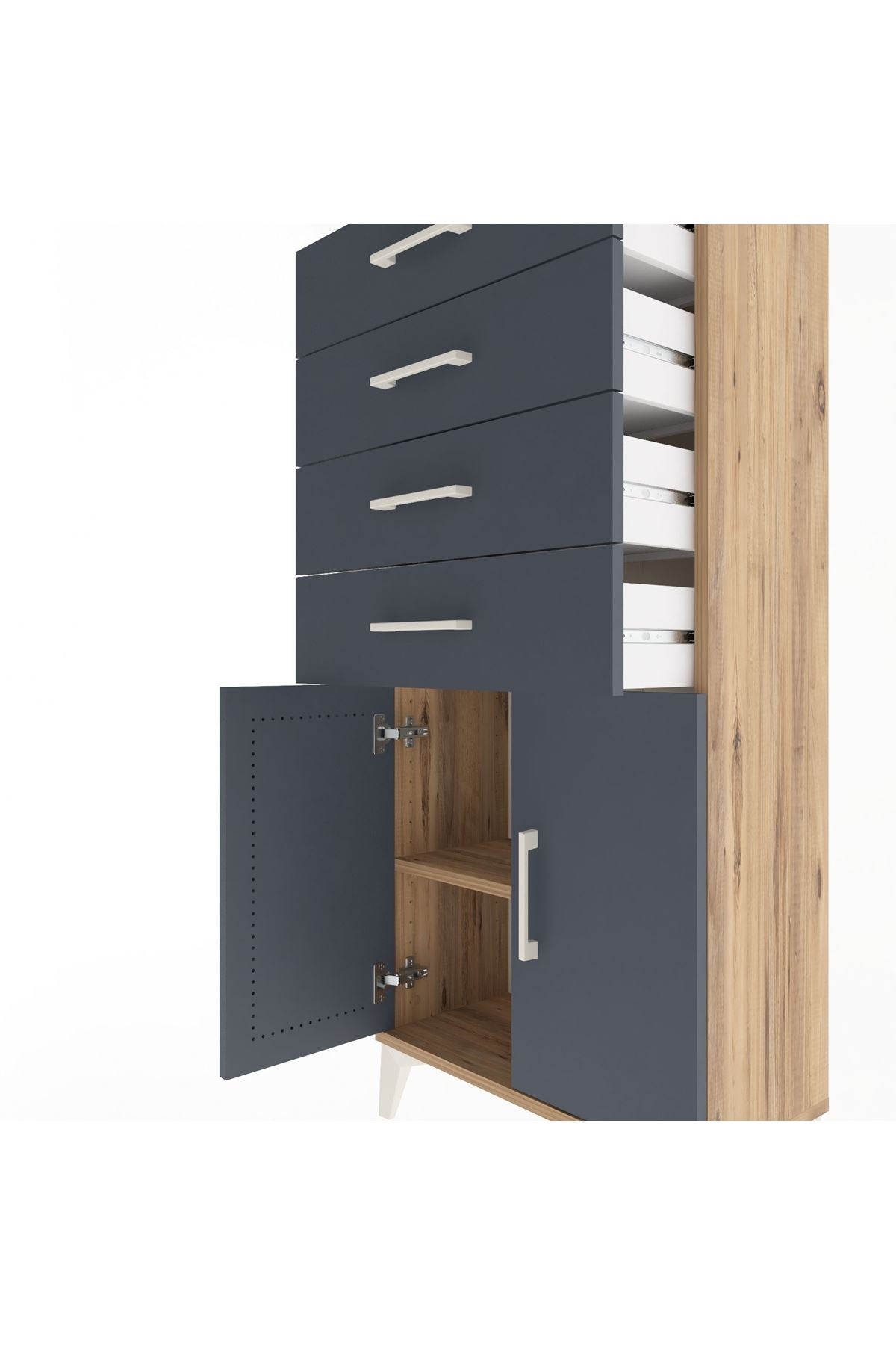 Arges Dolap Tek Raflı 4 Çekmeceli 2 Kapaklı 60x30x134 - S17M124V8A