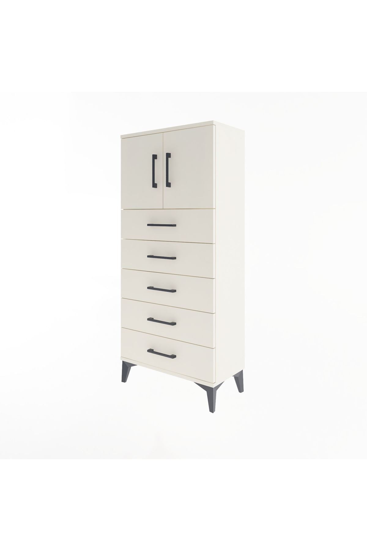 Arges Dolap Tek Raflı 4 Çekmeceli 2 Kapaklı 60x30x134 - S17M125V1A