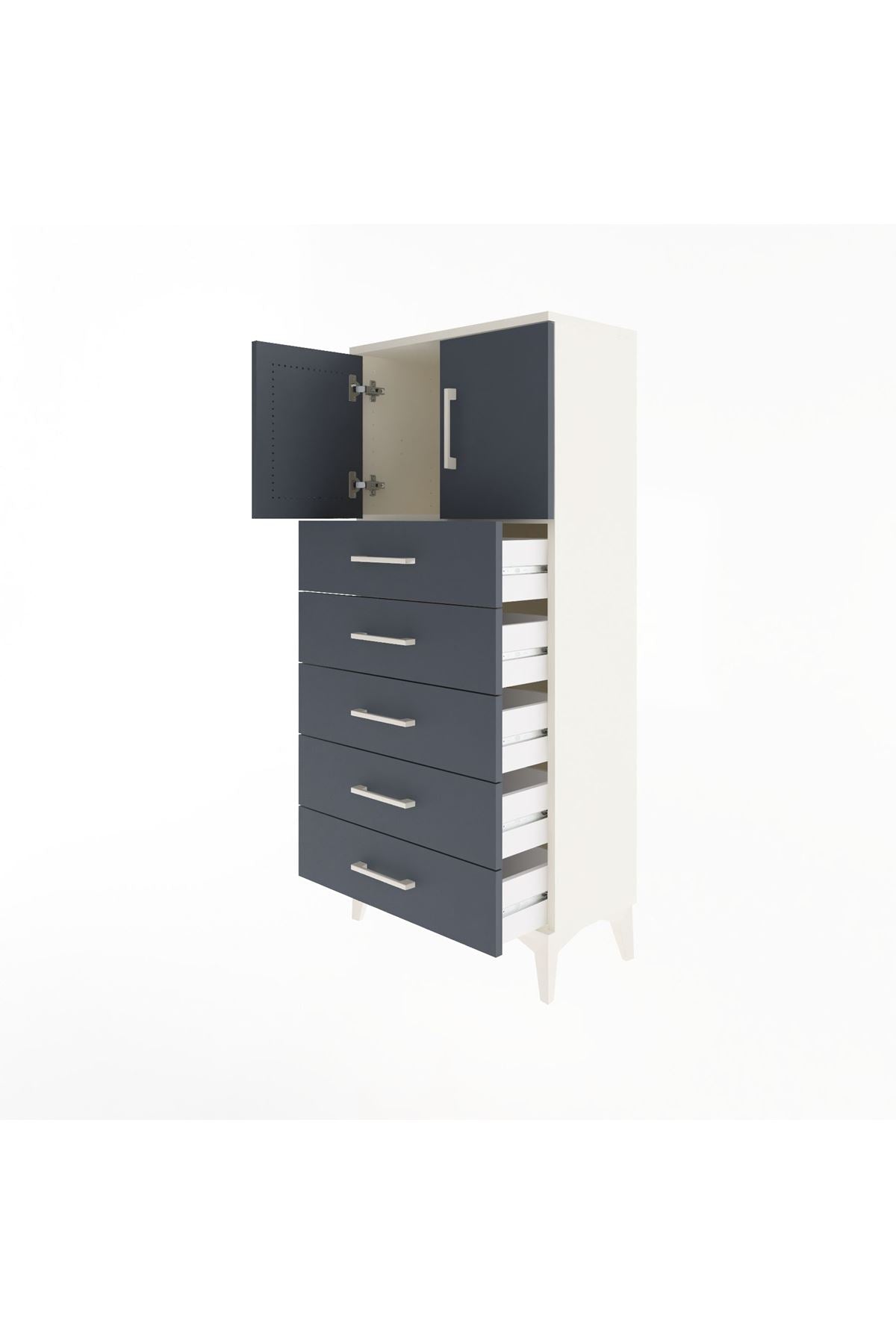 Arges Dolap Tek Raflı 4 Çekmeceli 2 Kapaklı 60x30x134 - S17M125V2A
