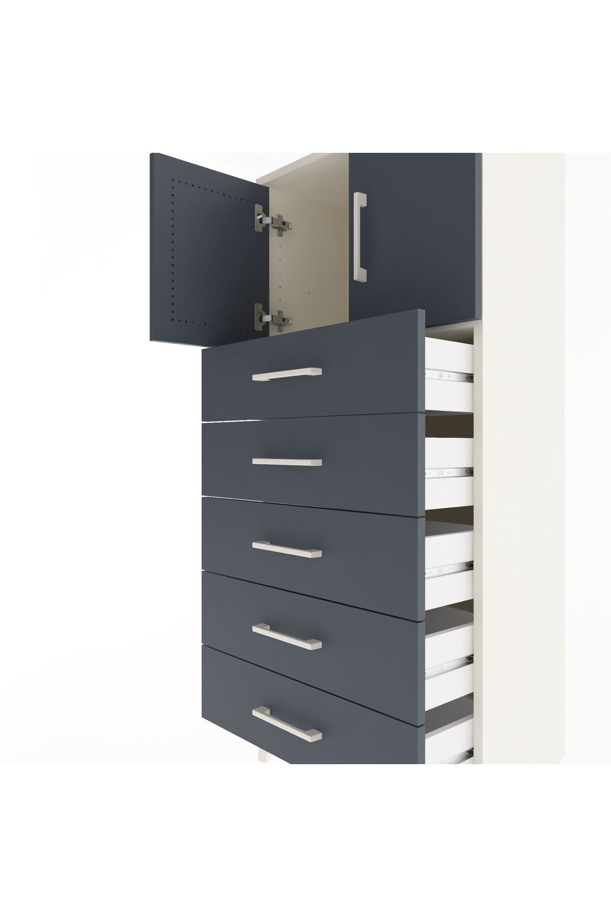Arges Dolap Tek Raflı 4 Çekmeceli 2 Kapaklı 60x30x134 - S17M125V2A