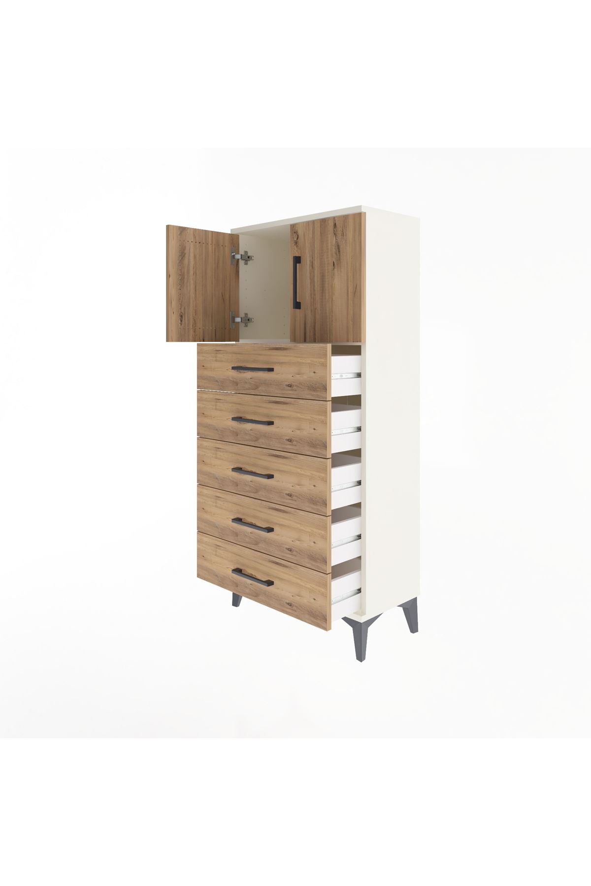 Arges Dolap Tek Raflı 4 Çekmeceli 2 Kapaklı 60x30x134 - S17M125V3A