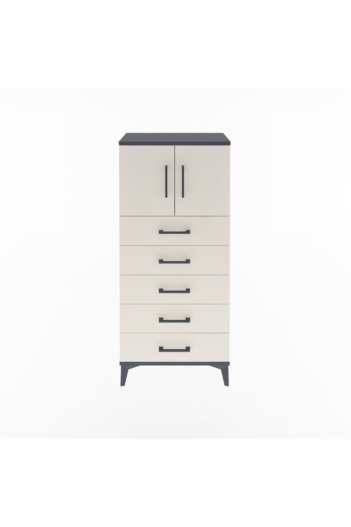 Arges Dolap Tek Raflı 4 Çekmeceli 2 Kapaklı 60x30x134 - S17M125V4A