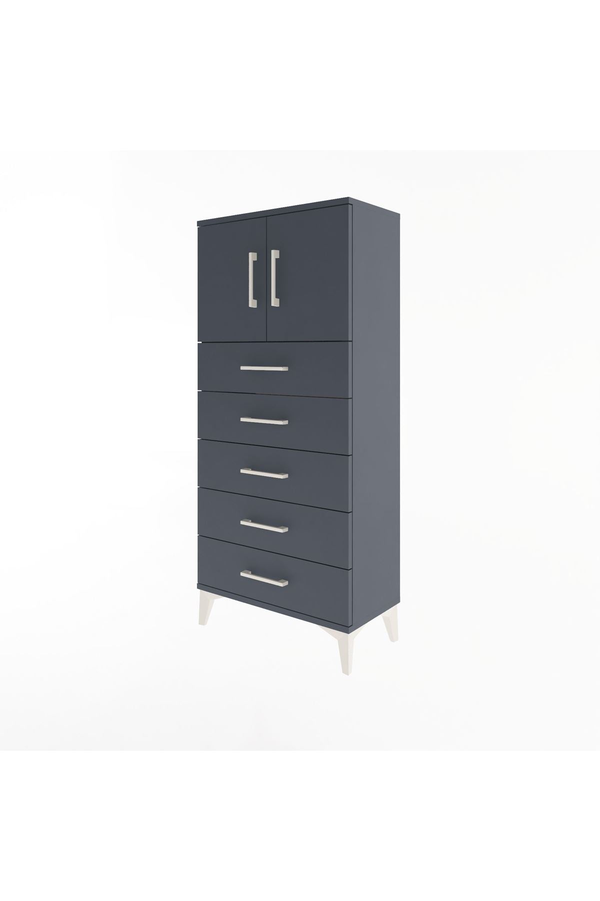 Arges Dolap Tek Raflı 4 Çekmeceli 2 Kapaklı 60x30x134 - S17M125V5A
