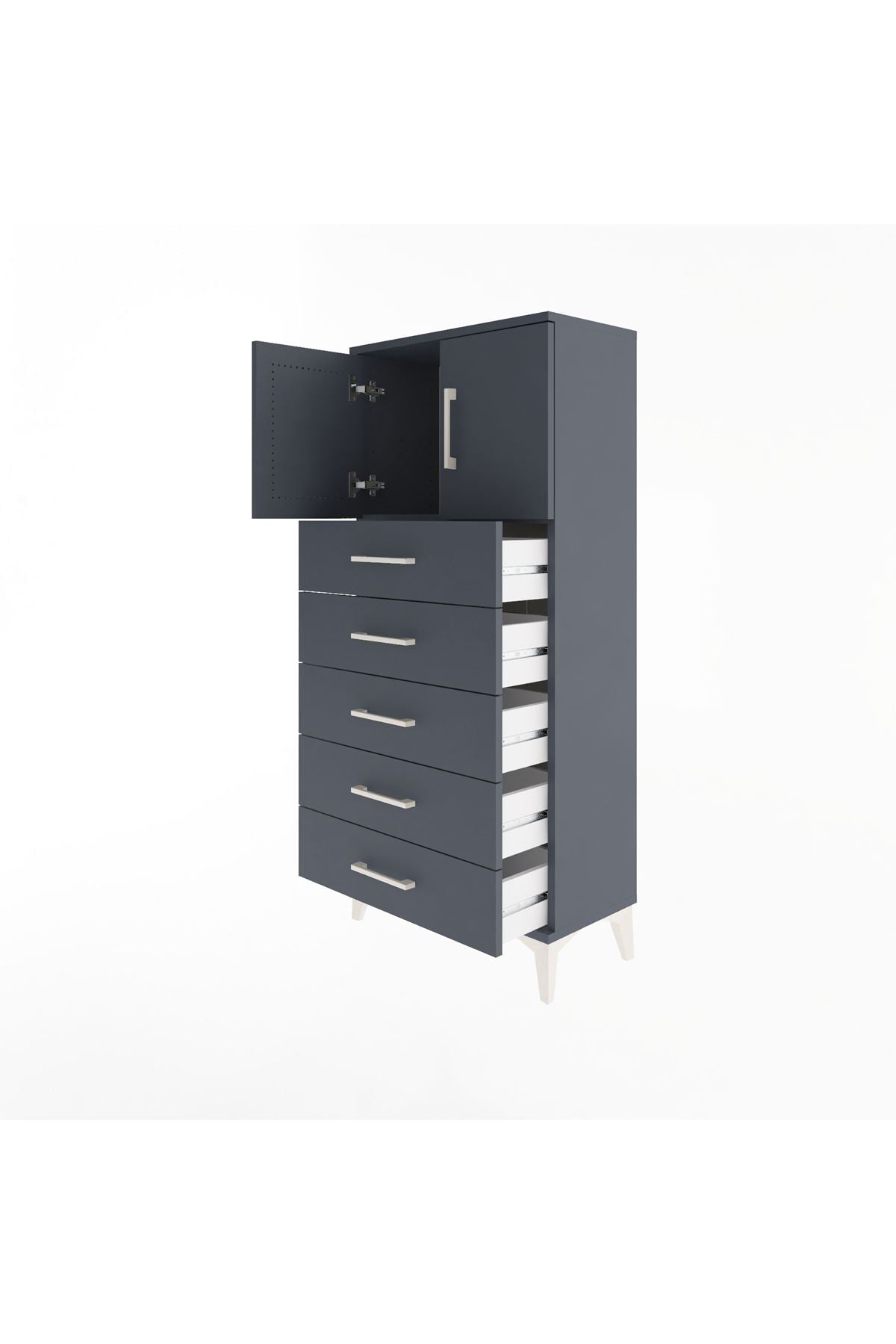 Arges Dolap Tek Raflı 4 Çekmeceli 2 Kapaklı 60x30x134 - S17M125V5A