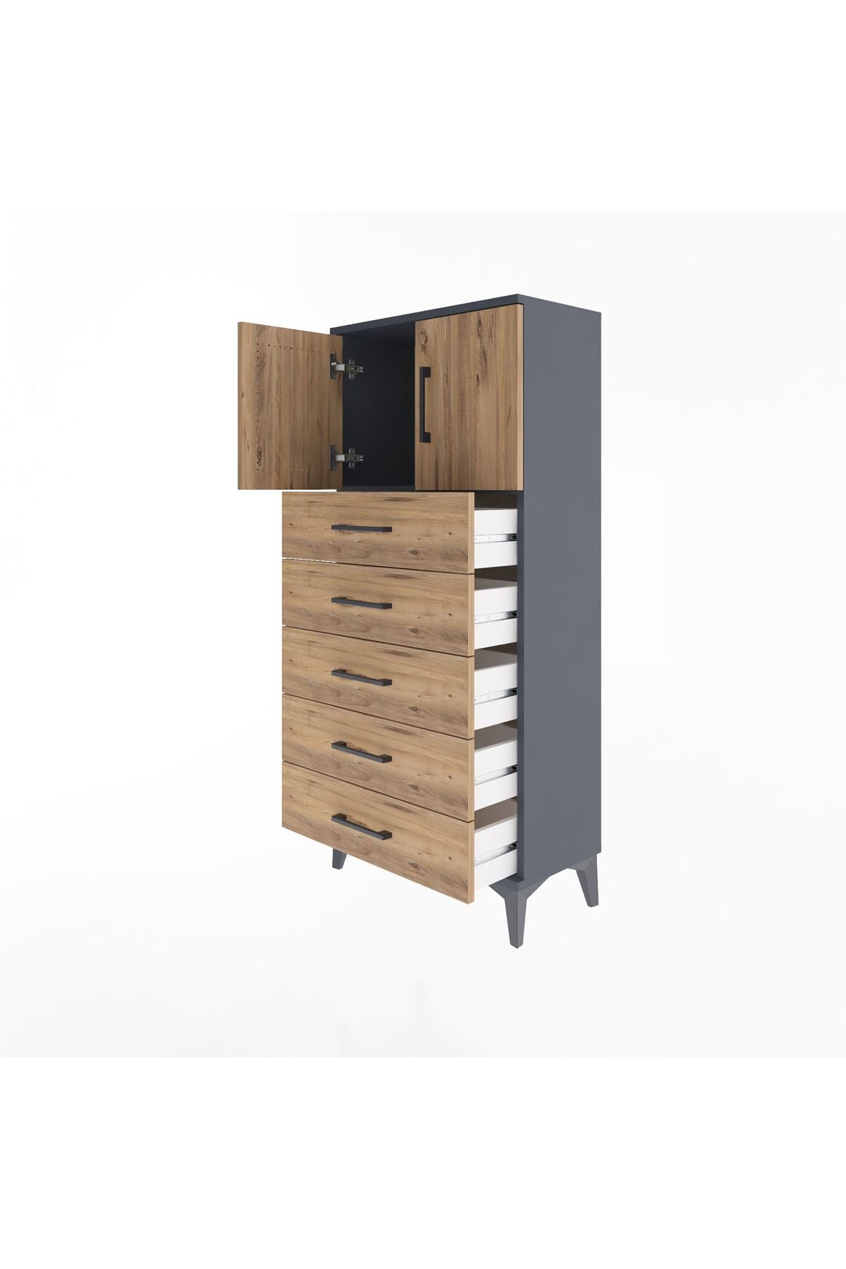 Arges Dolap Tek Raflı 4 Çekmeceli 2 Kapaklı 60x30x134 - S17M125V6A
