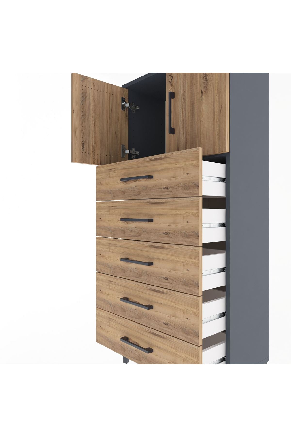 Arges Dolap Tek Raflı 4 Çekmeceli 2 Kapaklı 60x30x134 - S17M125V6A